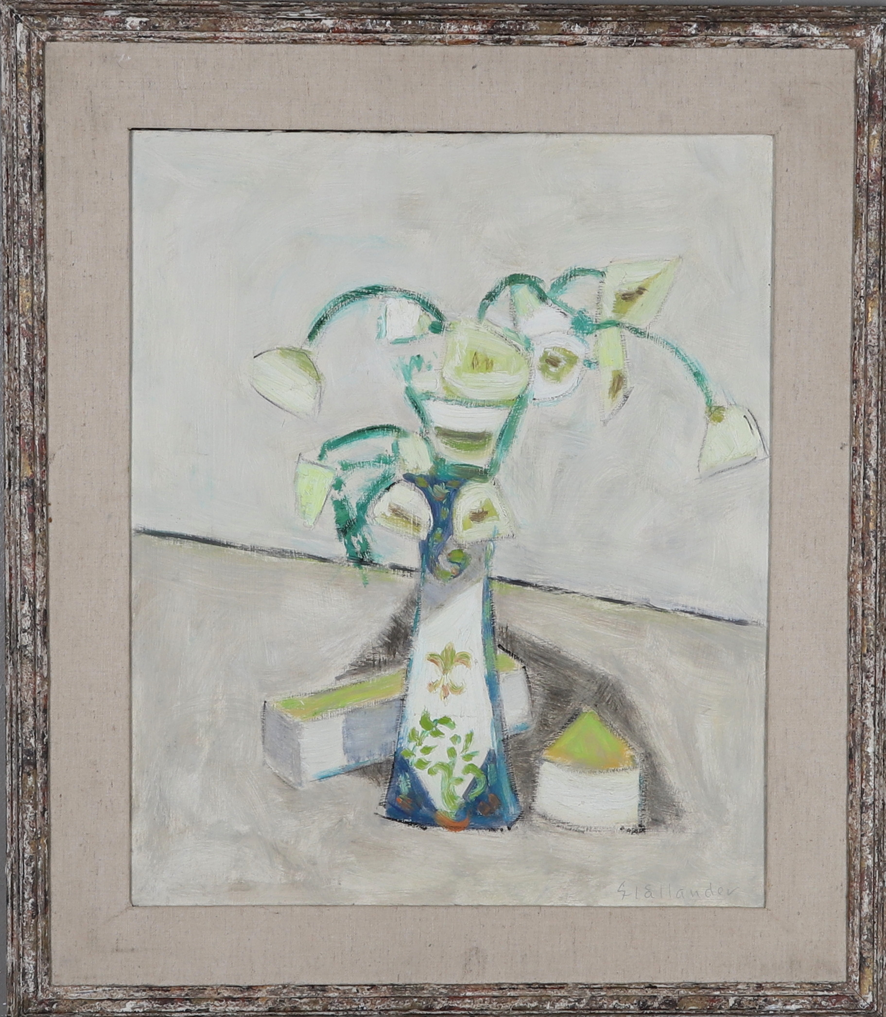 GUNNAR HÅLLANDER. Olja på pannå, " Vit vallmo", stilleben, Örnsköldsvik, 1963, signerad.