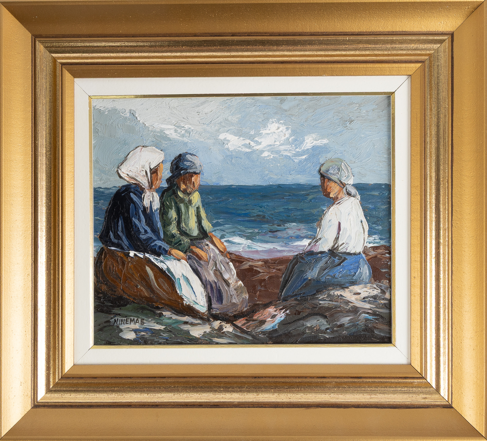 BORIS NINEMAE. "Kvinnoprat", olja på pannå, signerad.