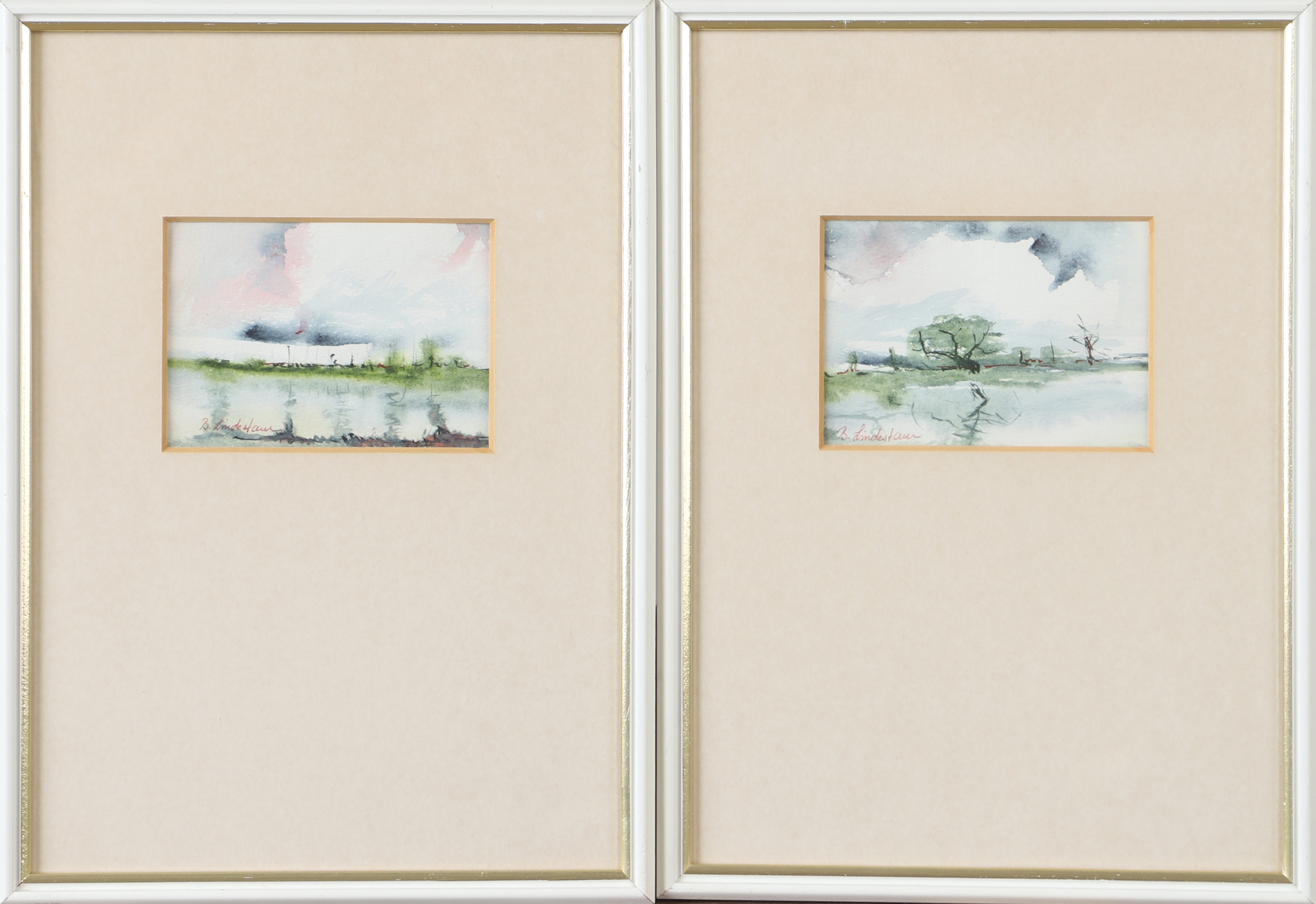 BIRGITTA LINDESTAM. "Våt mark I" & "Våt mark II", 2 stycken, akvarell, signerade B Lindestam.