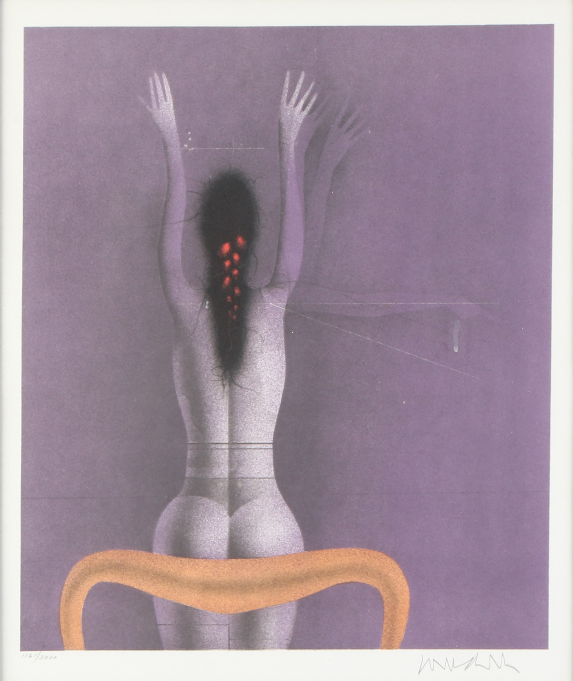 PAUL  WUNDERLICH. Litografi, 1161/3000. Komposition med kvinna. Signerad.