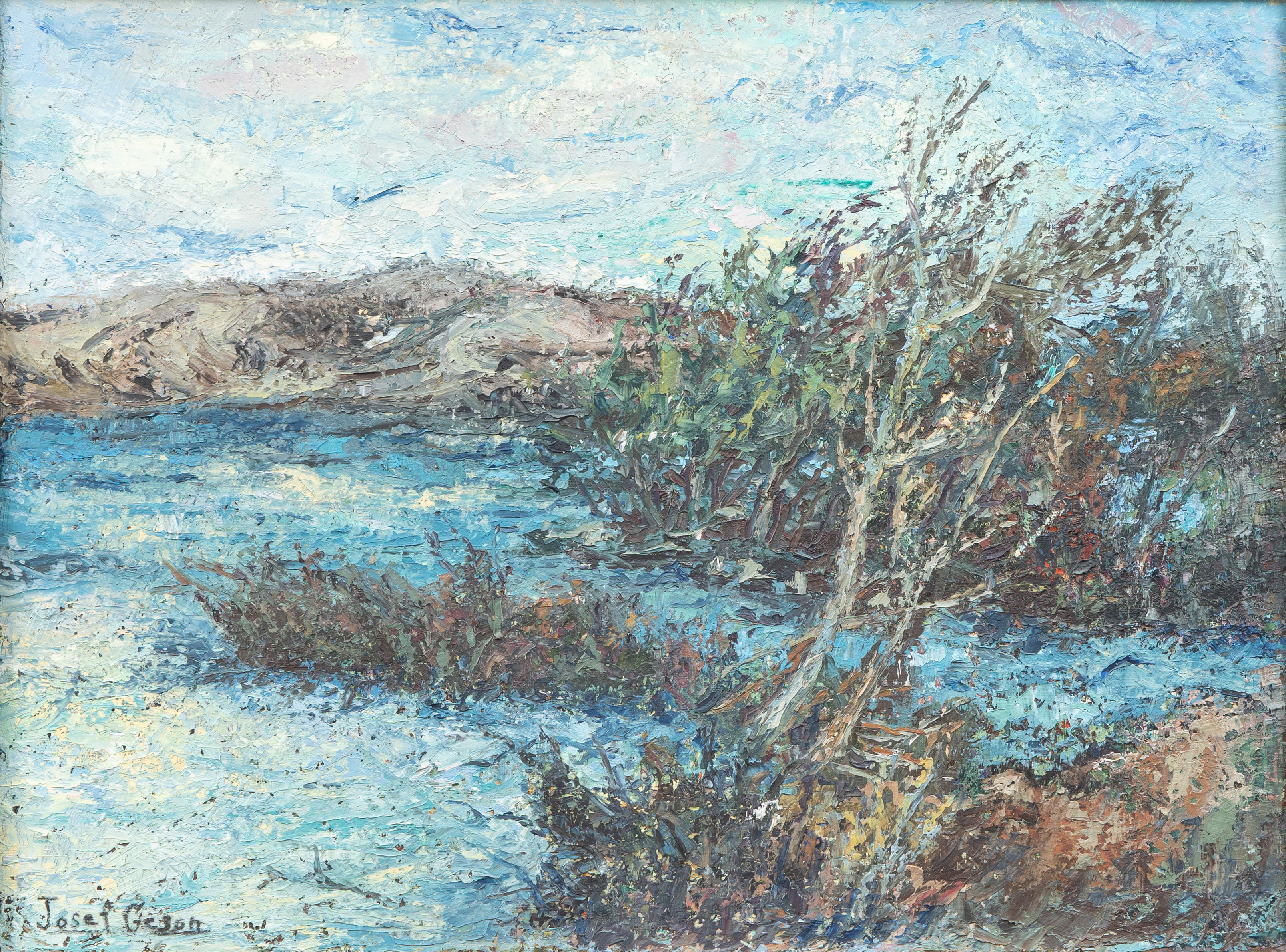 JOSEF GESON (1900-TAL). "Röd träddunge", olja på duk, signerad.