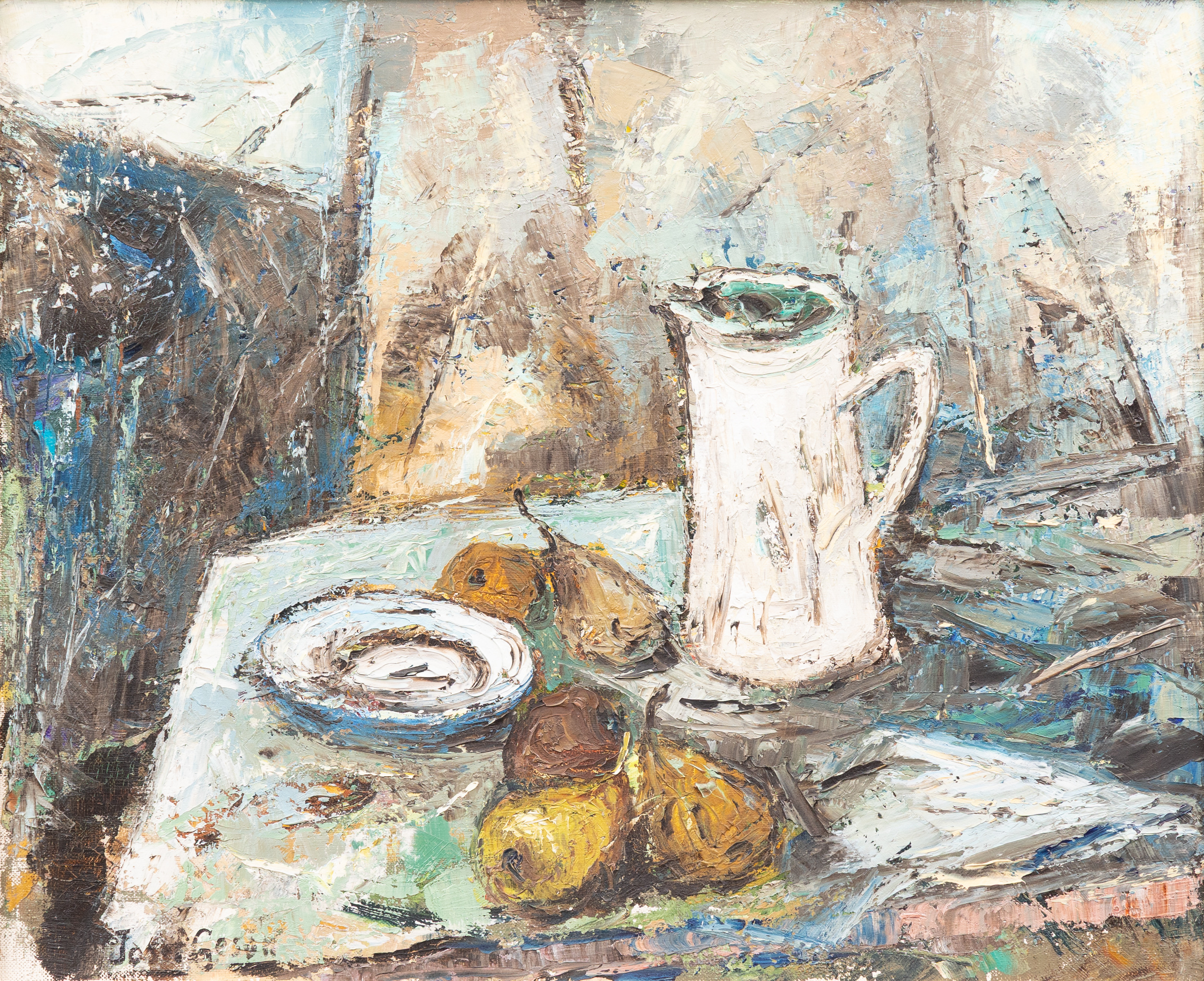 JOSEF GESON (1900-TAL). "Uppställning I", olja på duk, signerad.