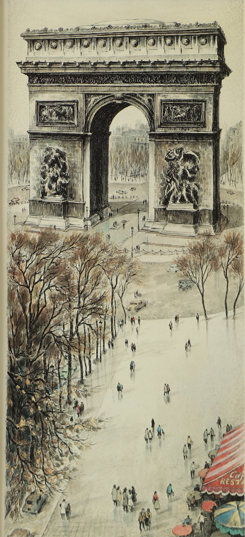 ORTIZ ALFON. Triumfbågen Paris, grafiskt blad, signerad.