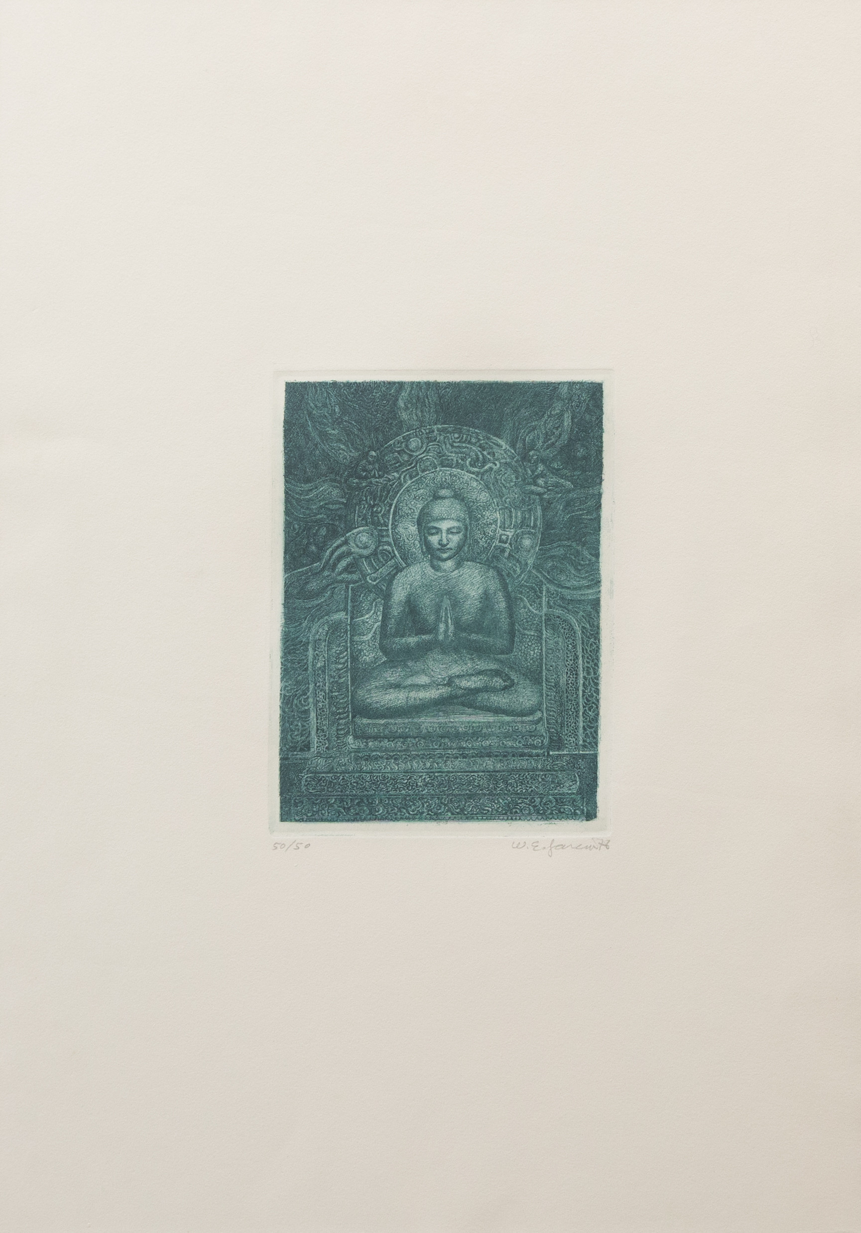OIDENTIFIERAD KONSTNÄR. Buddha, etsning nr 50/50, otydligt signerad och daterad -78.