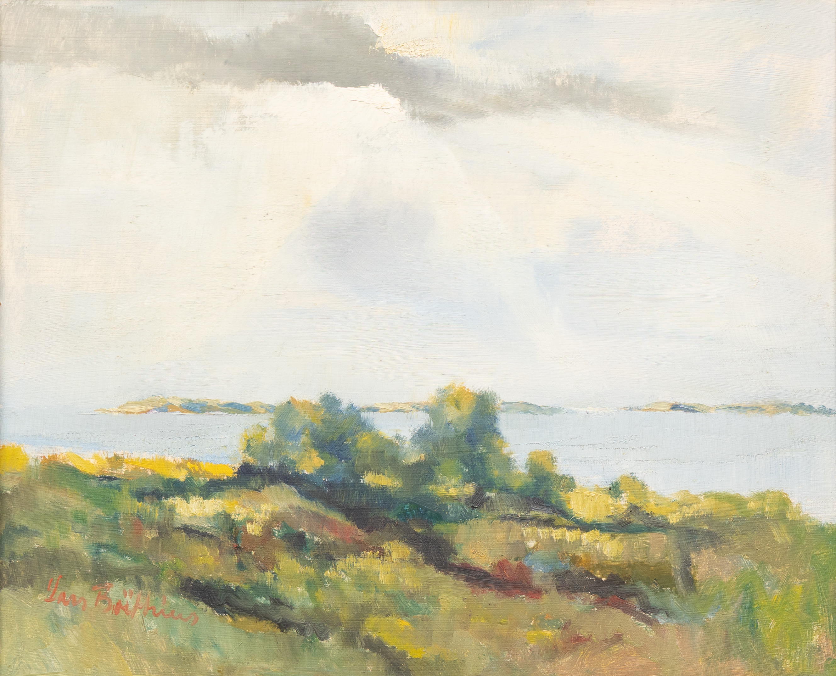 LARS BOËTHIUS. Kustlandskap, Gotland, olja på pannå, signerad.