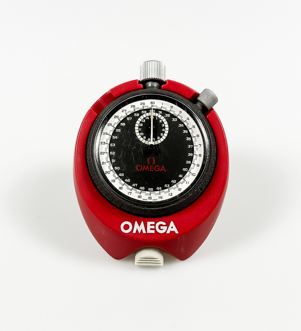 OMEGA, stoppur, mekanisk, metall, plasthållare, 1970-tal.