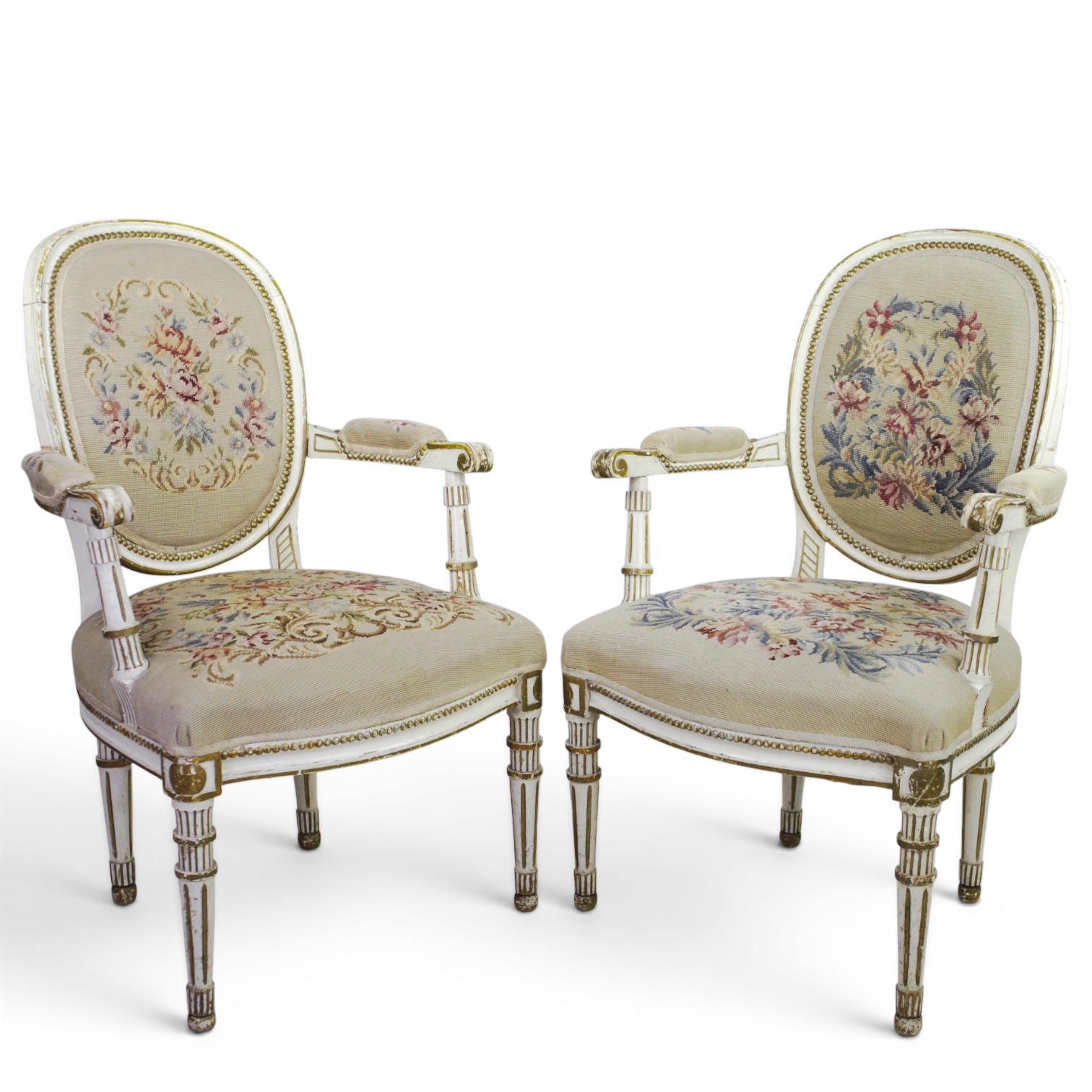 FÅTÖLJER, ett par, gustaviansk stil, klädsel med petit point, spikdekor, 18/1900-tal.