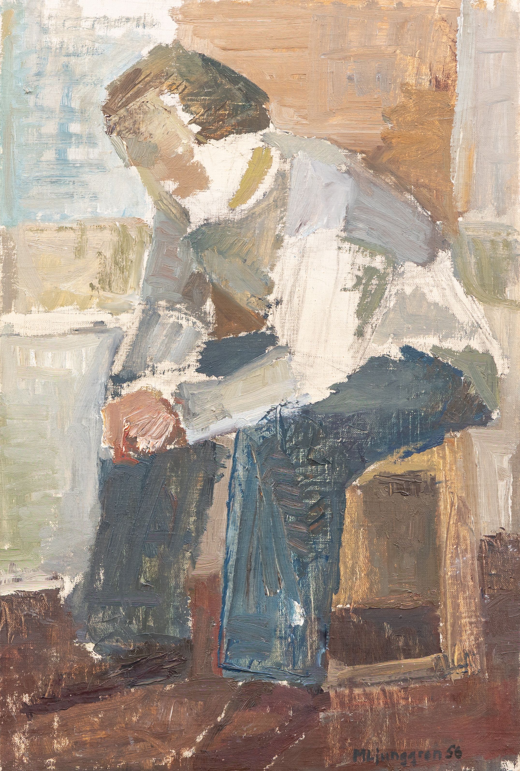 MARTIN LJUNGGREN (1930-2008). Sittande man olja på duk, signerad.