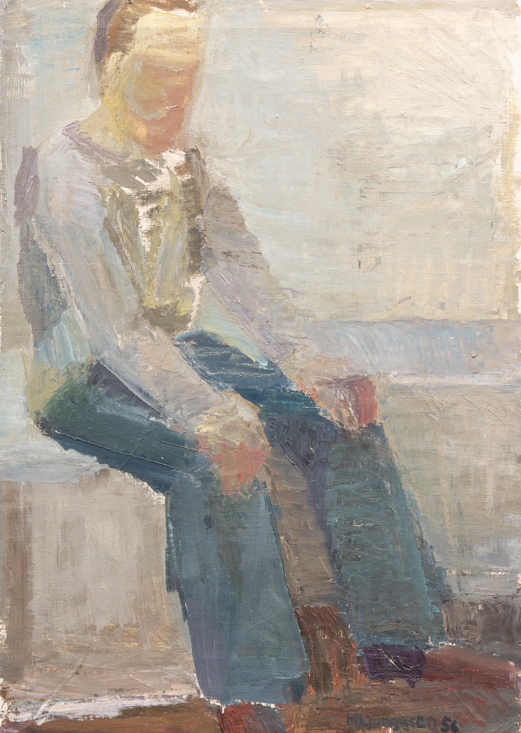 MARTIN LJUNGGREN (1930-2008). Sittande man olja på duk, signerad.