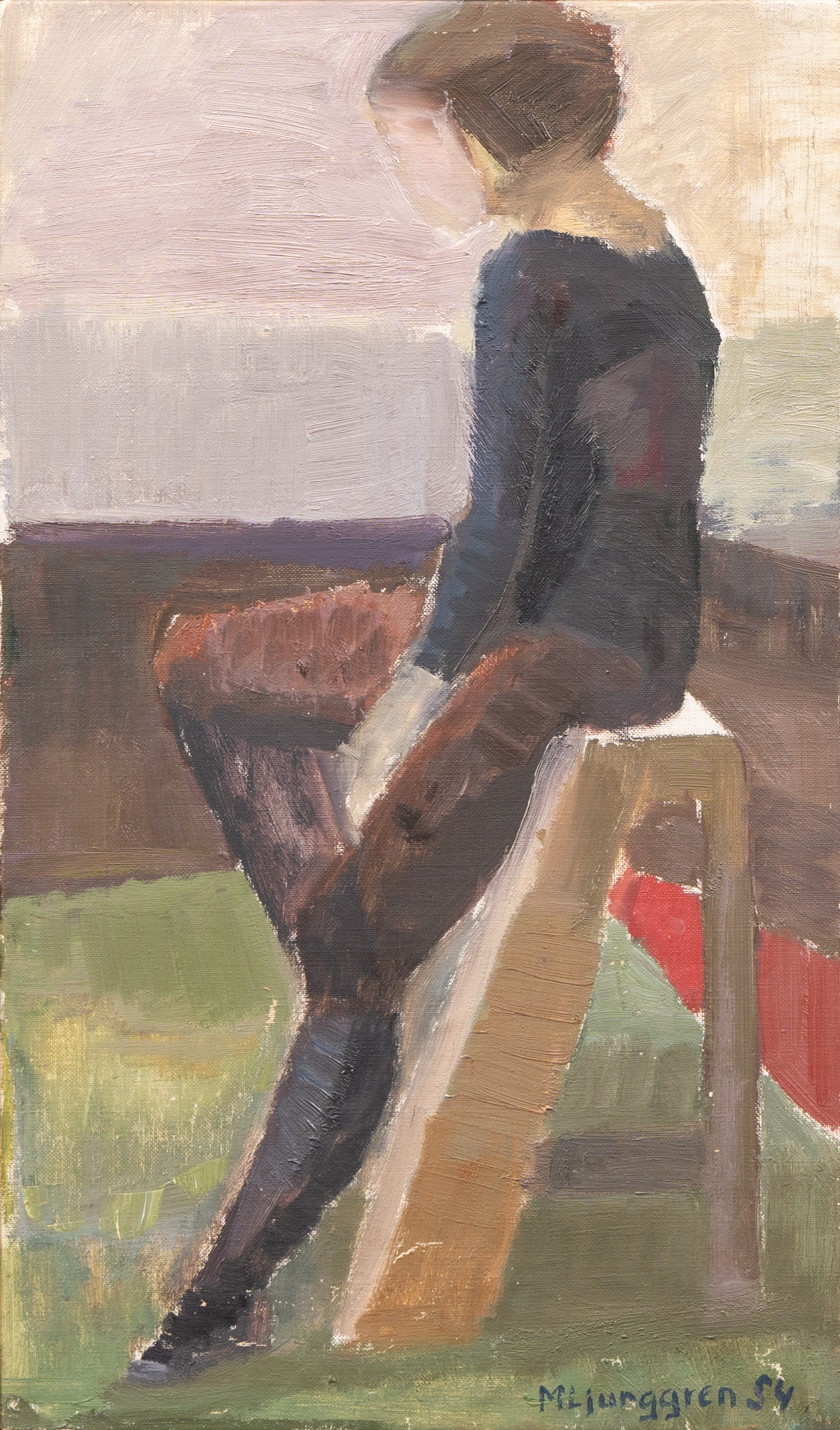 MARTIN LJUNGGREN (1930-2008). Modell, olja på duk, signerad och daterad -54.