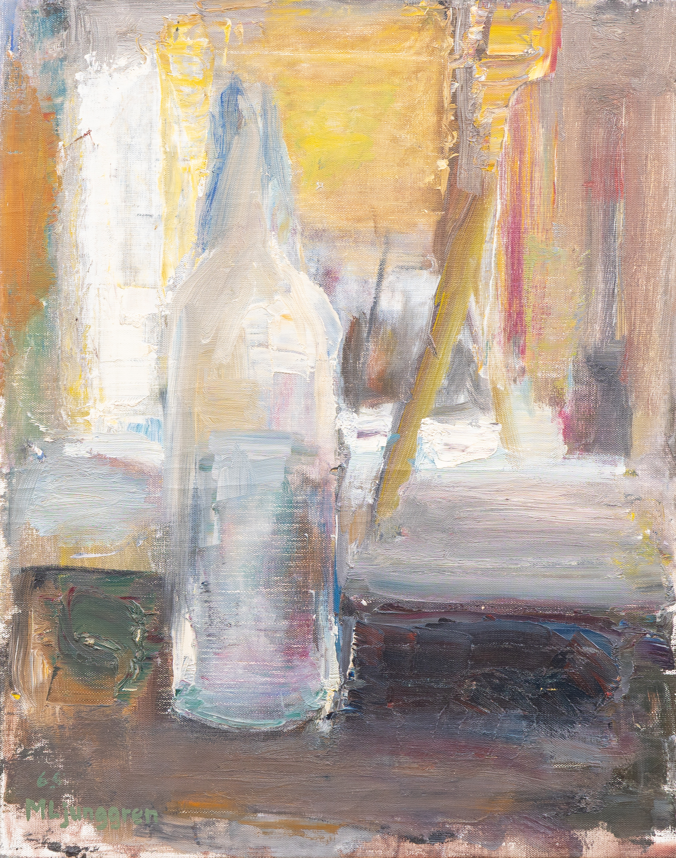 MARTIN LJUNGGREN (1930-2008). Uppslälld flaska, olja på duk, signerad.