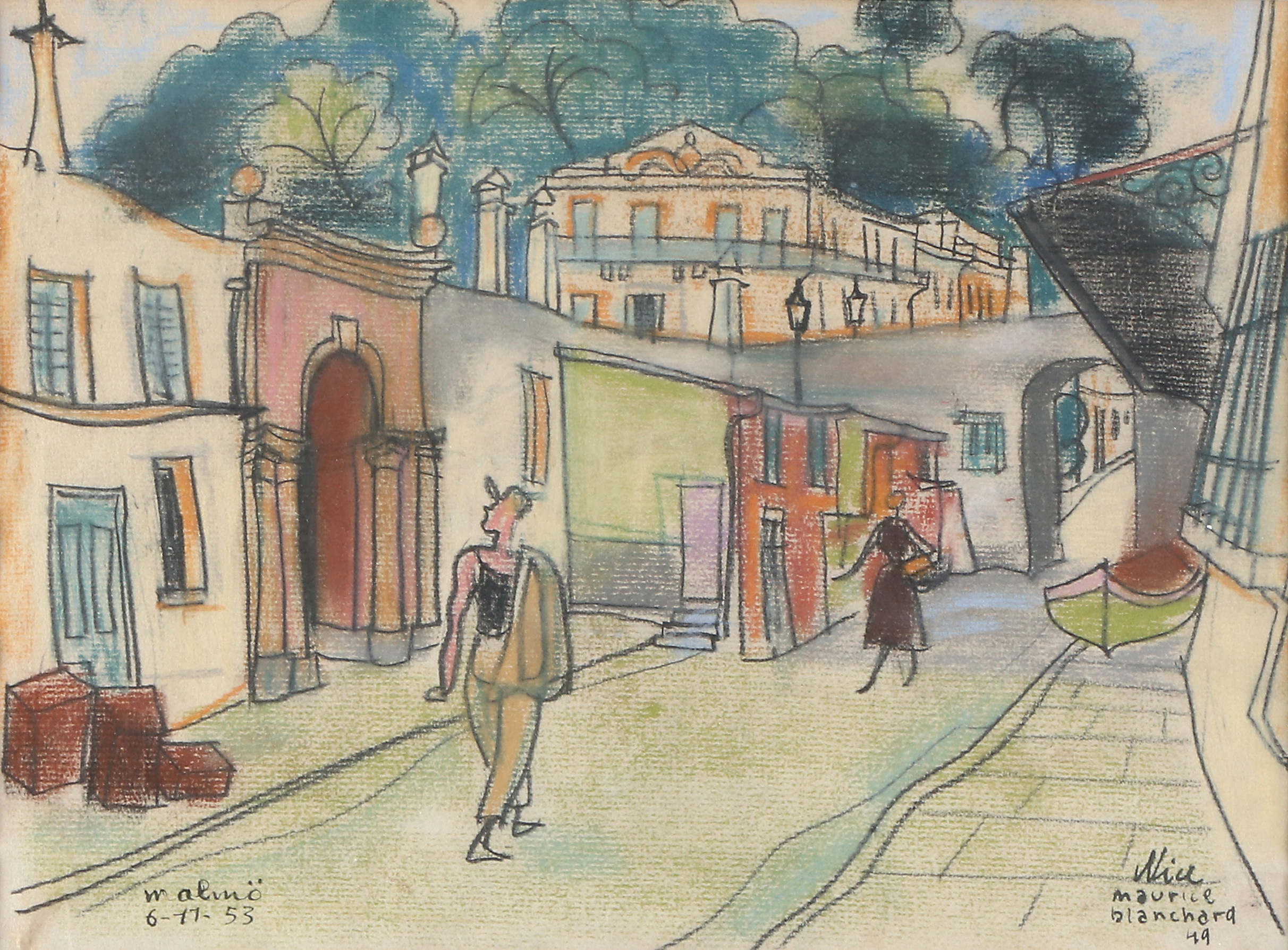 MAURICE BLANCHARD. Krita. "Nice". Signerad och daterad 48.