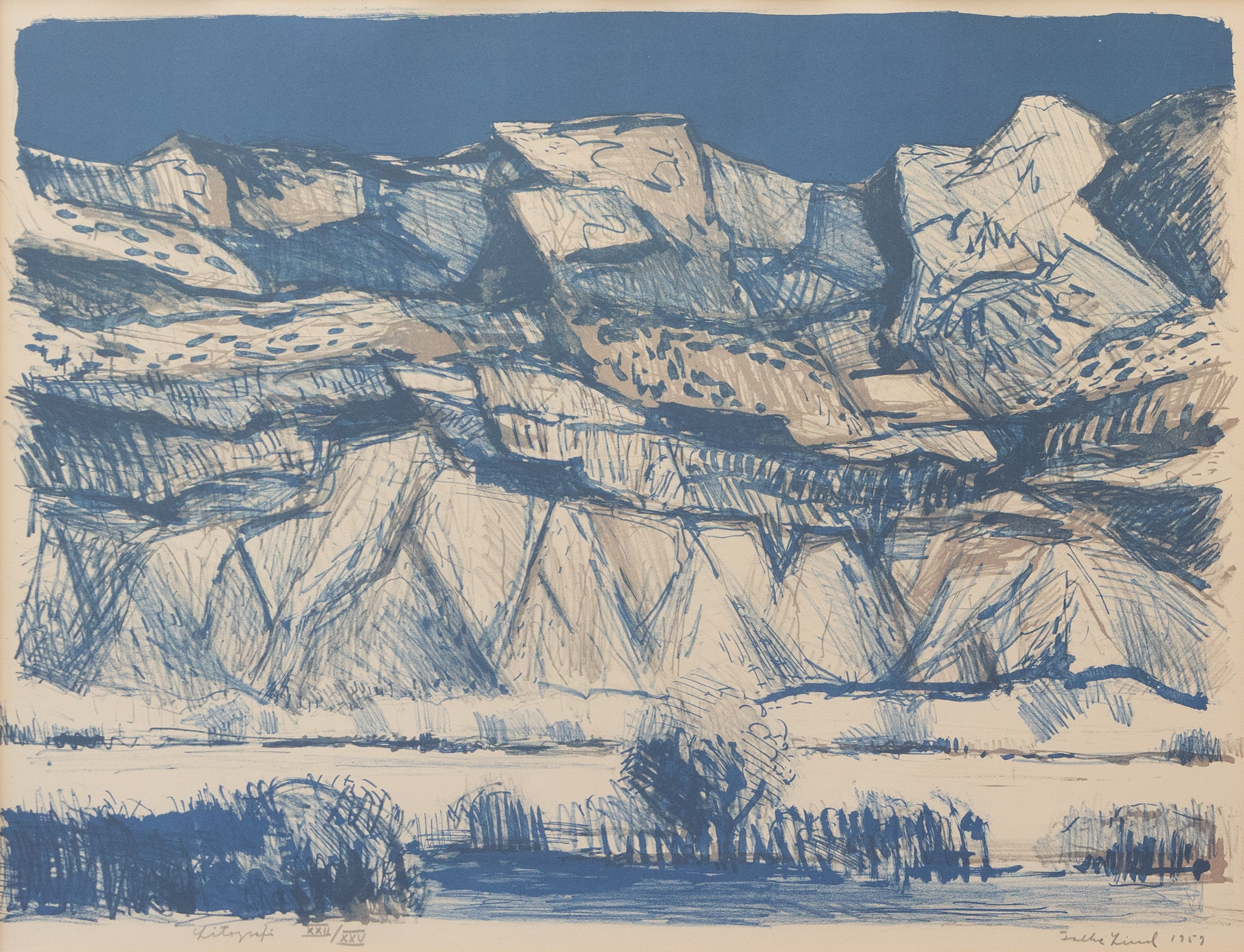 FOLKE LIND. Landskapskomposition, litografi nr XII/XXV), signerad och daterad 1959.