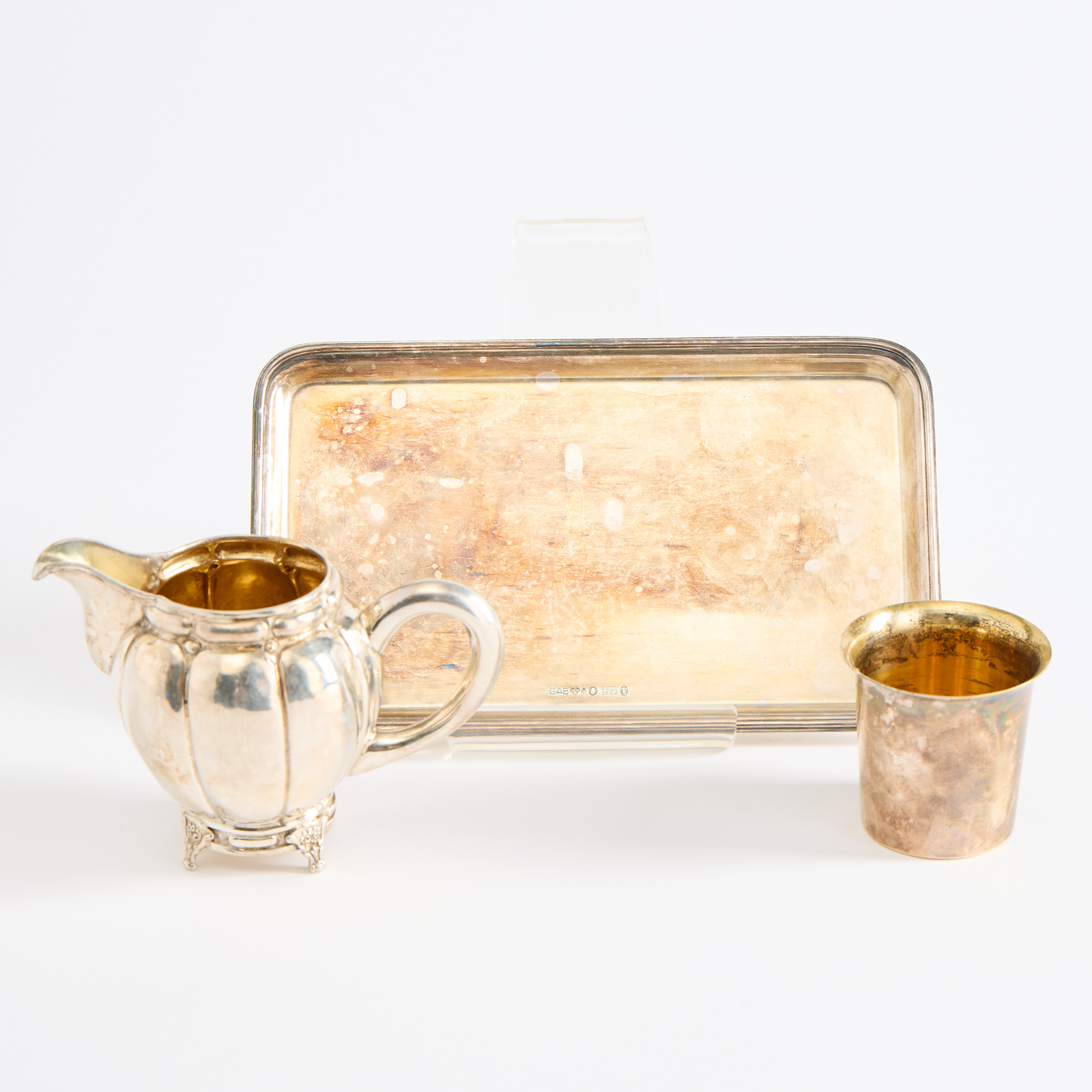 BRICKA, GRÄDDKANNA OCH SUPKOPP, silver, 1900-tal.