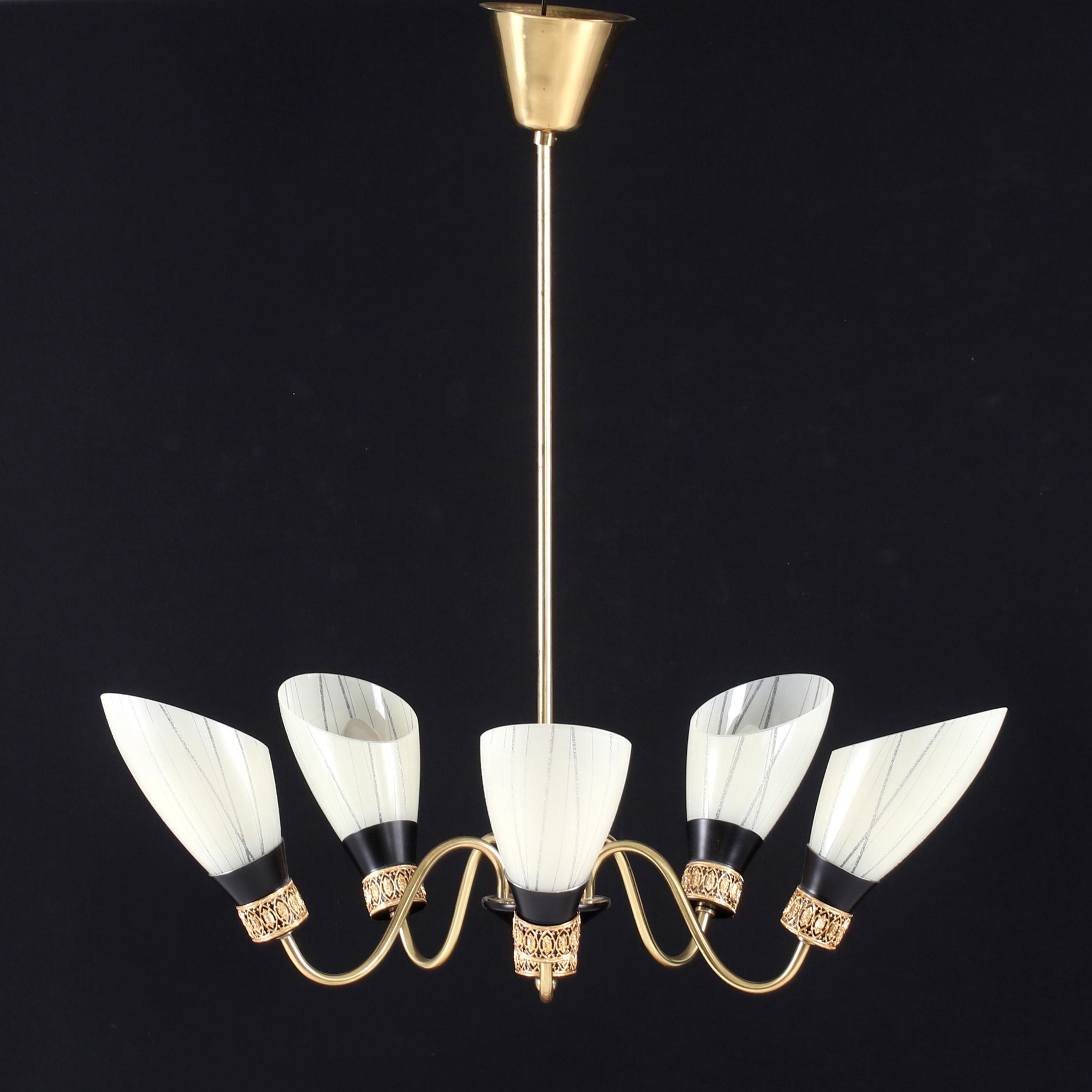 TAKLAMPA, metall, glas, 1950-tal.