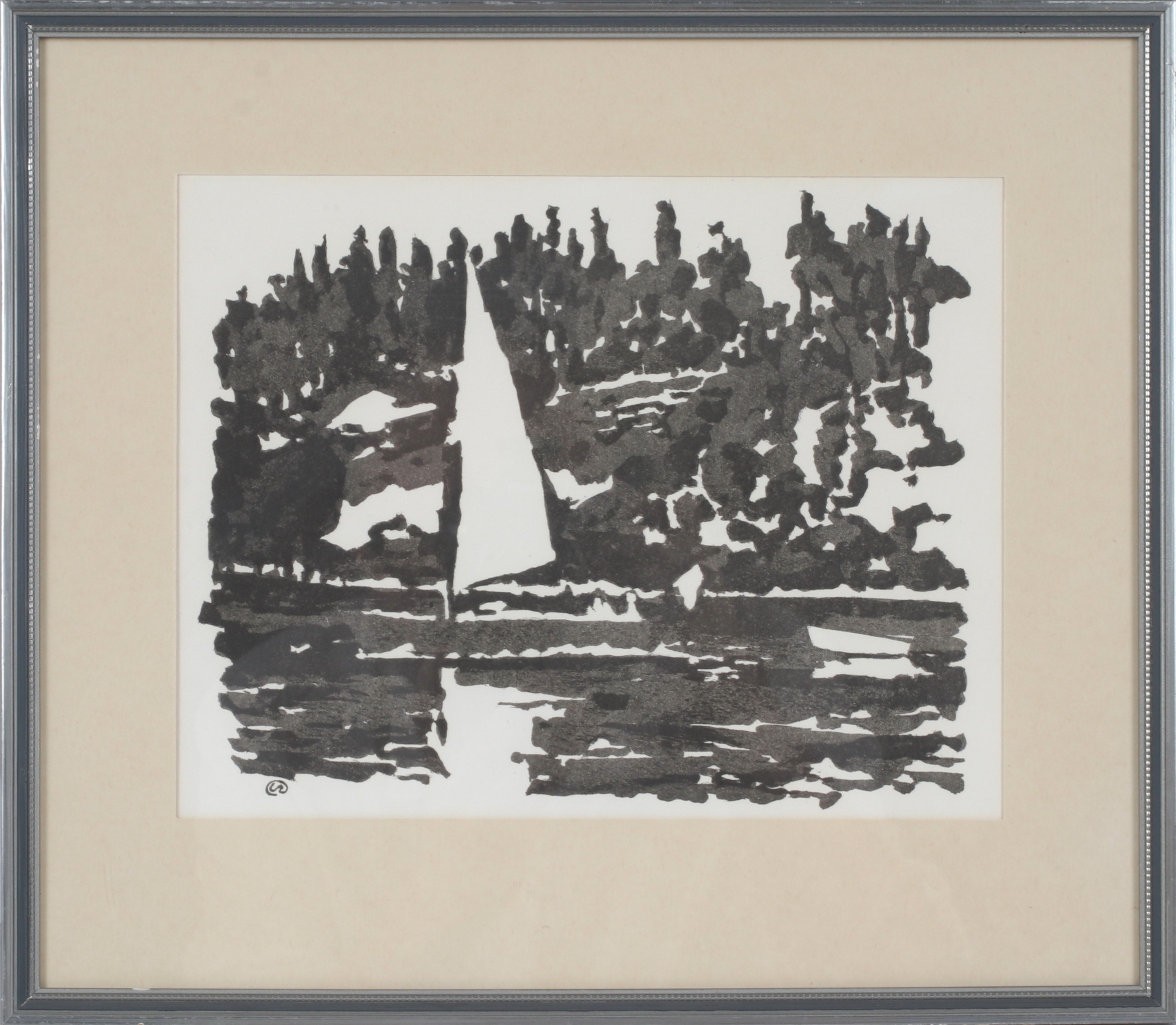 LENNART RODHE. Segelbåt, litografi, signerad i trycket.