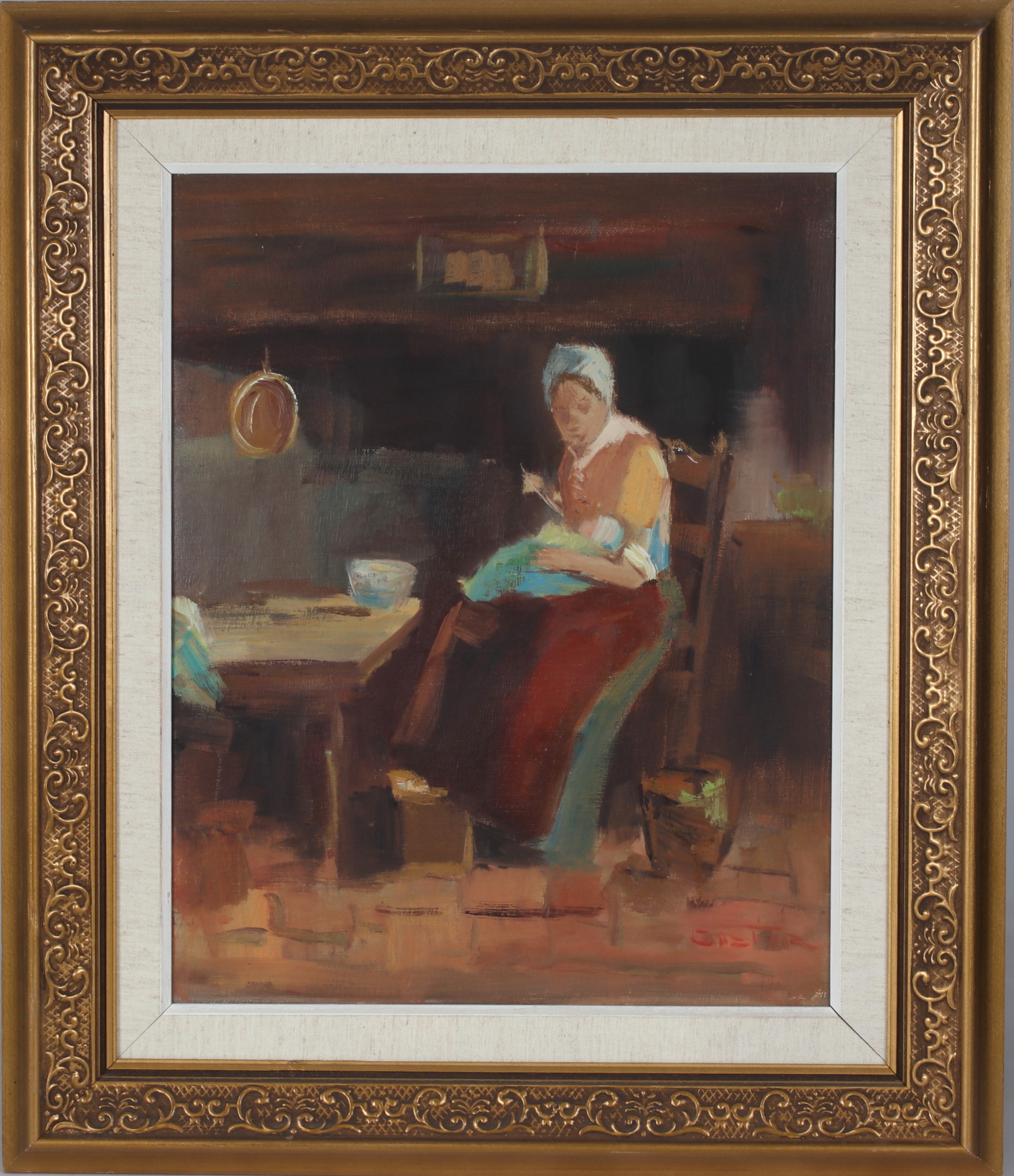 NICOLAI COSTER. Mamma med barn, olja på duk, signerad.