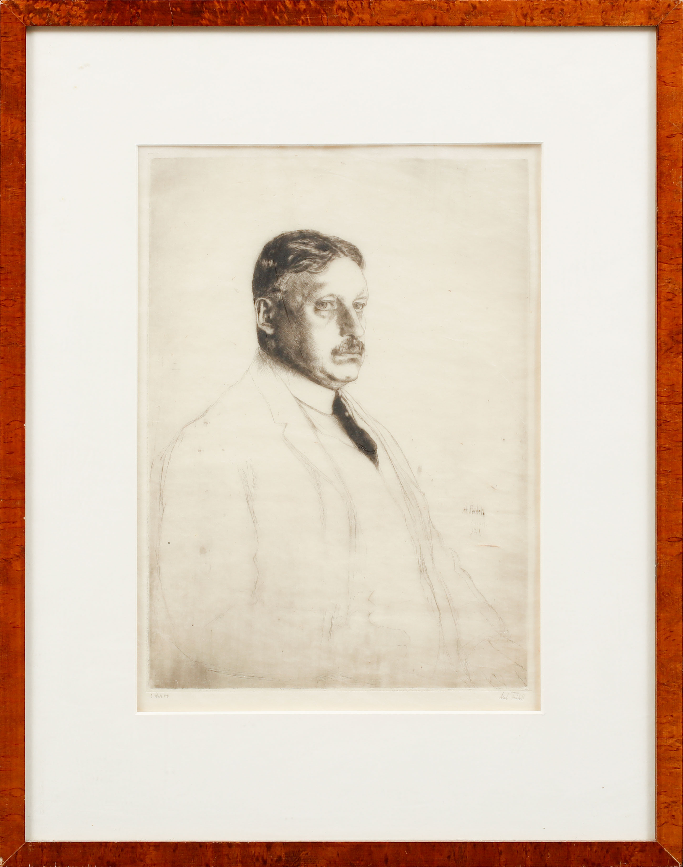 AXEL FRIDELL. Porträtt, torrnål, signerad.