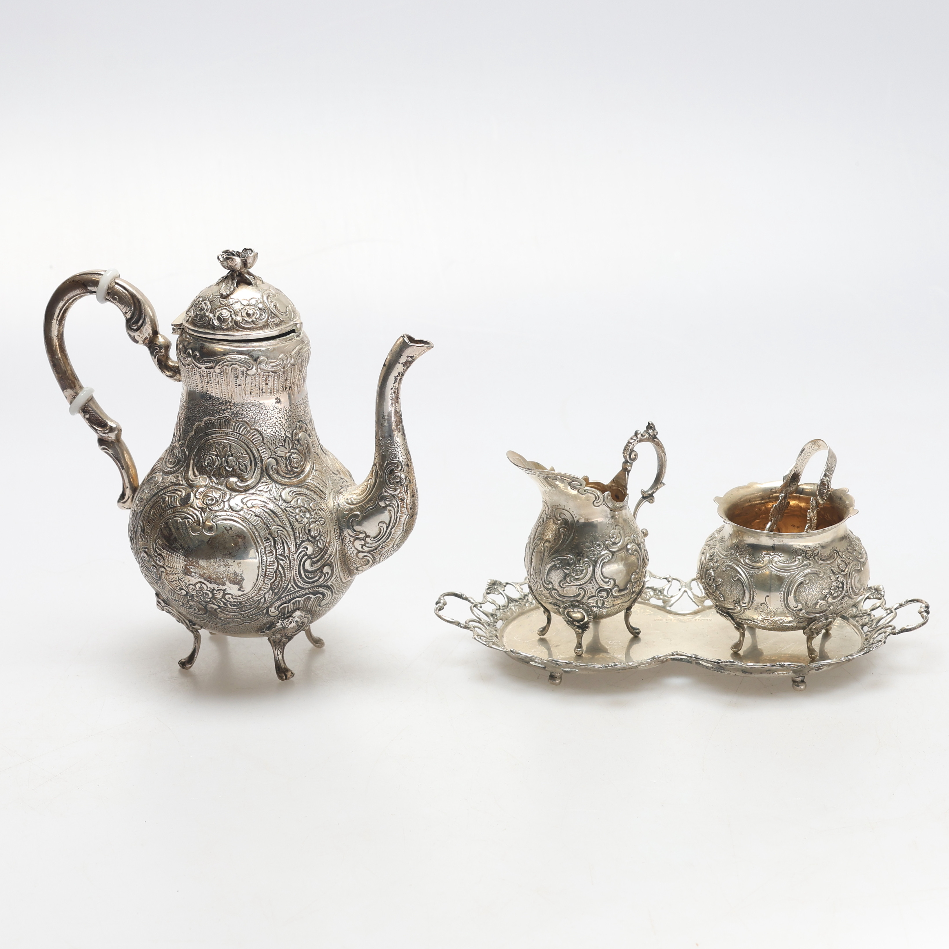 KAFFESERVIS. 5 delar, silver, 1900-tal, vikt ca 847 g.