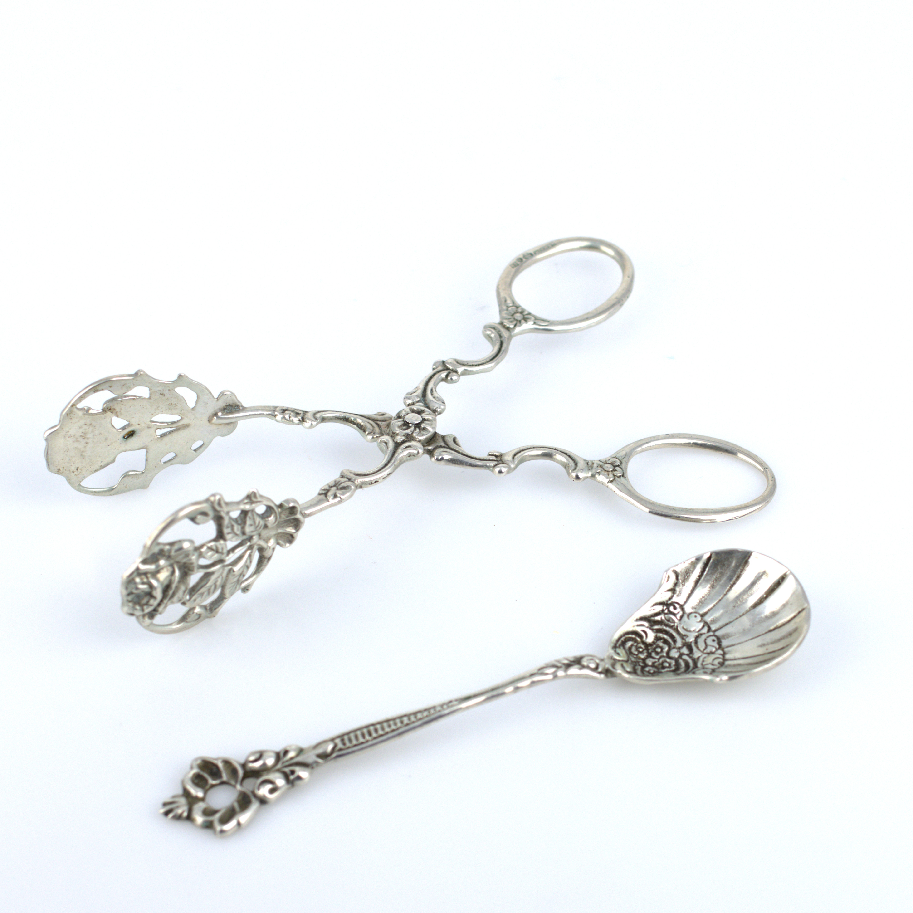 SOCKERTÅNG och SKED, silver, GEWE, 1950-tal.