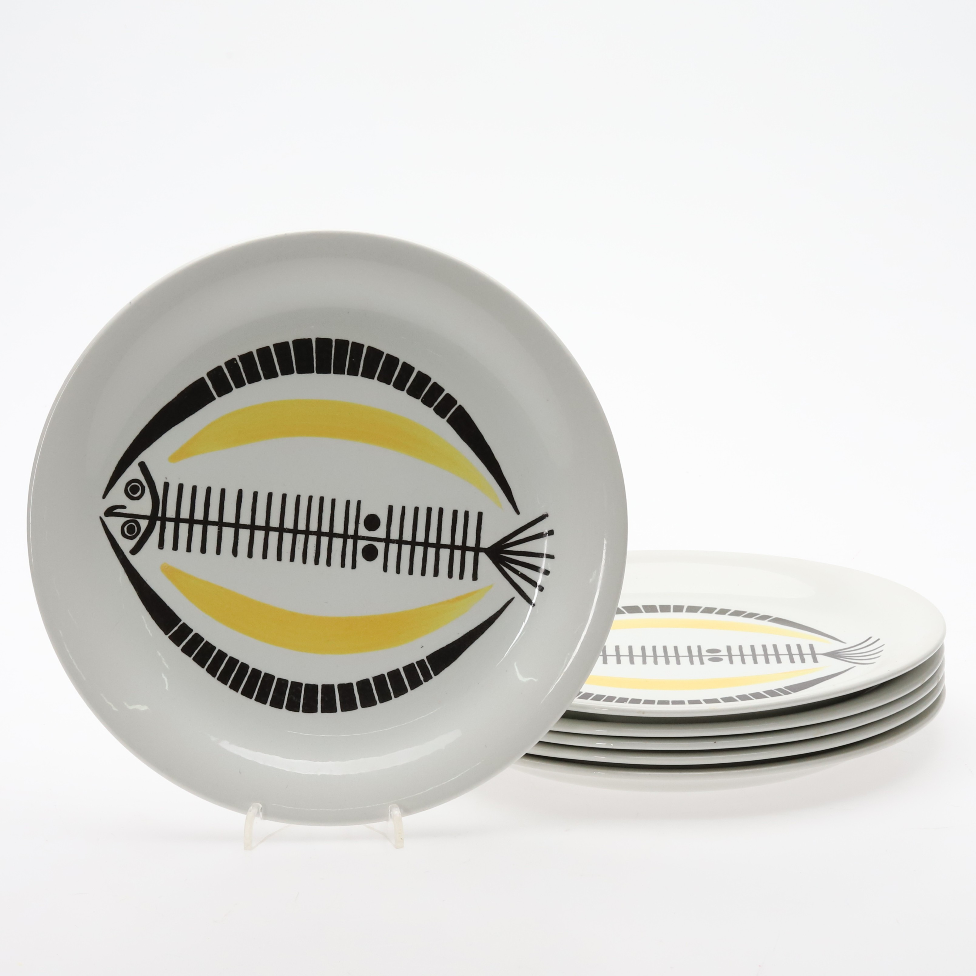 TALLRIKAR, flintporslin, "Spätta" Bibi Breger Gustavsberg, 1950-tal, 6 st.