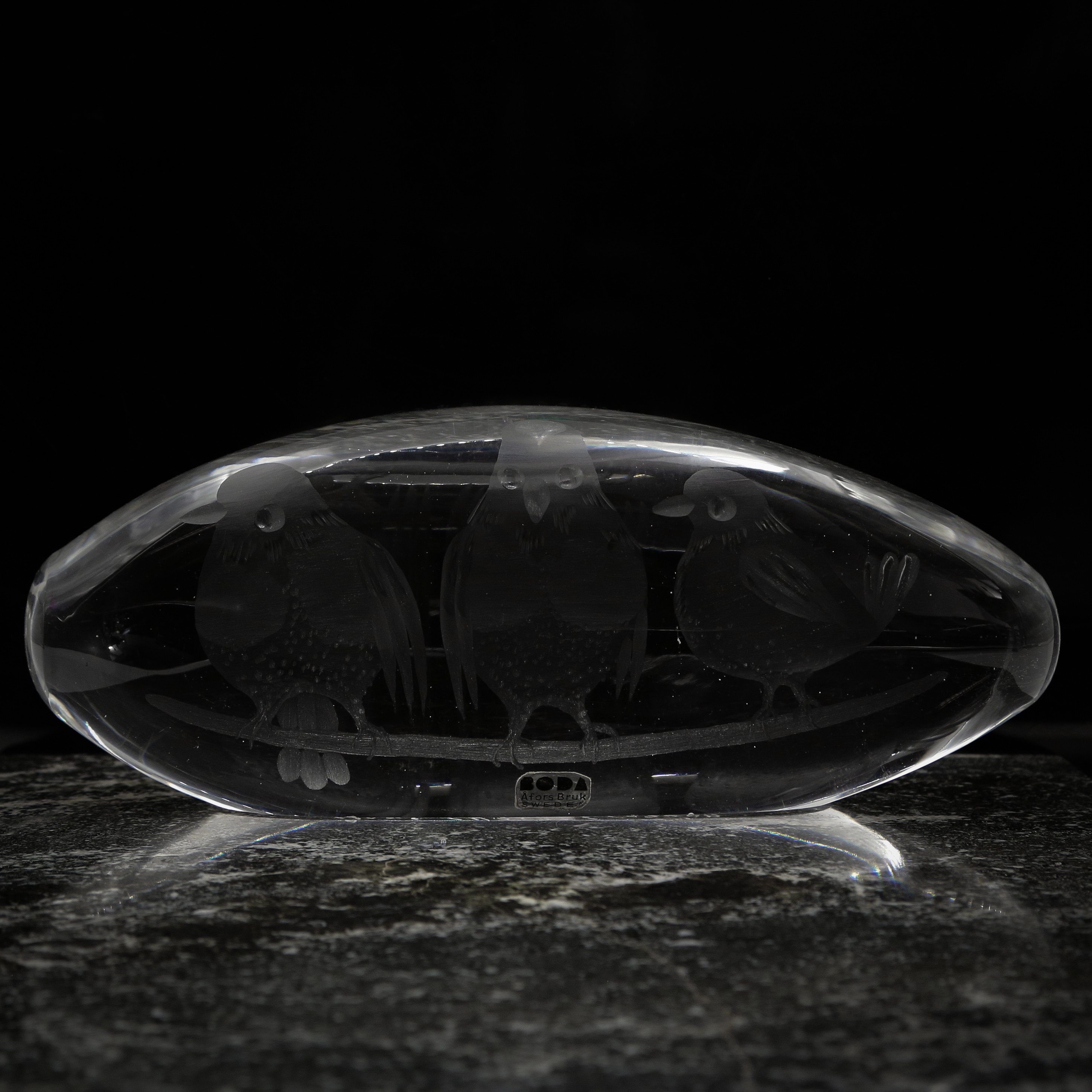 ERNEST GORDON, SKULPTUR "FÅGLAR", KONSTGLAS (22cm) BODA ÅFORS, SIGNERAD.
