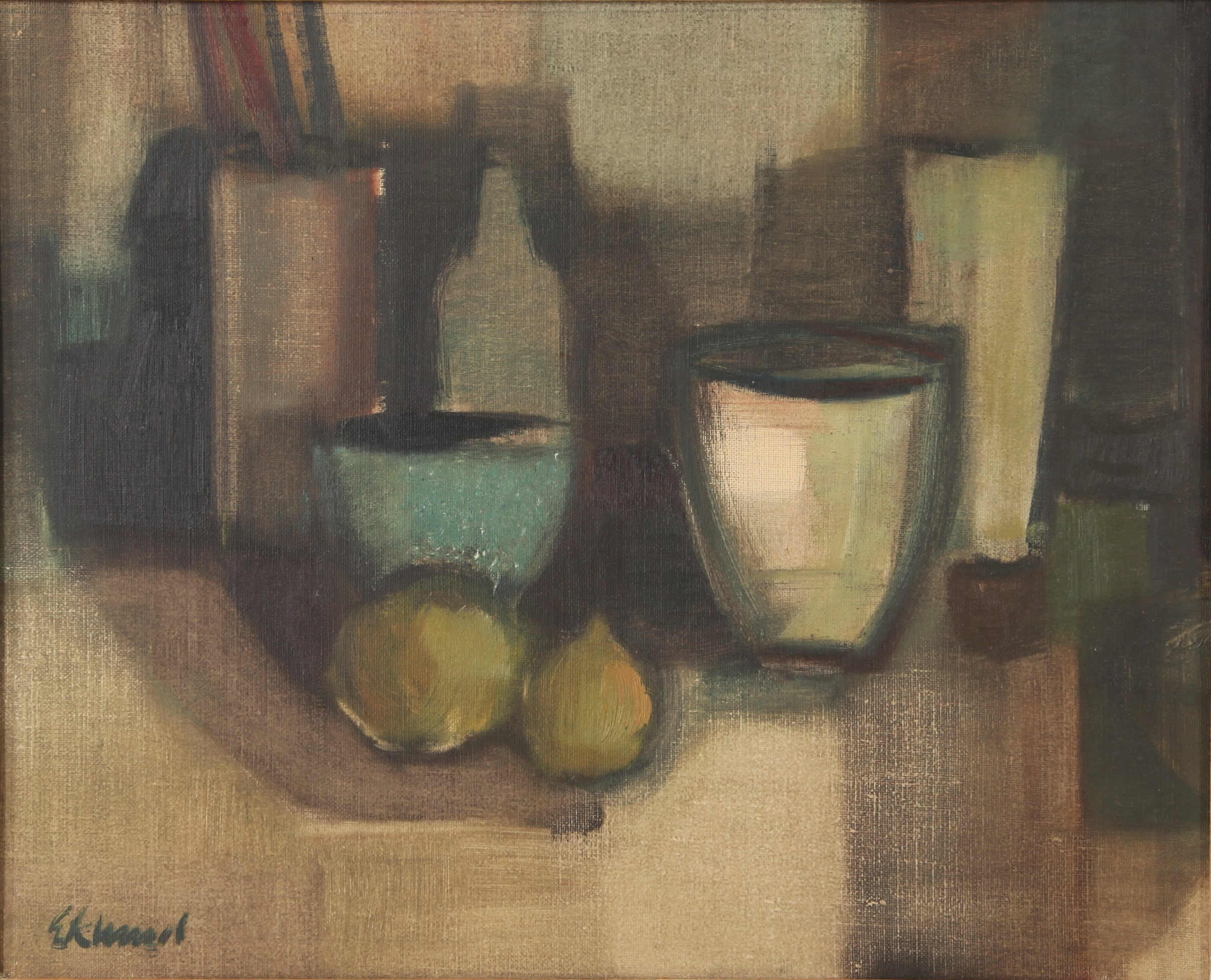 BENGT EKLUND. 1916-1989. Olja på pannå, stilleben, signerad.