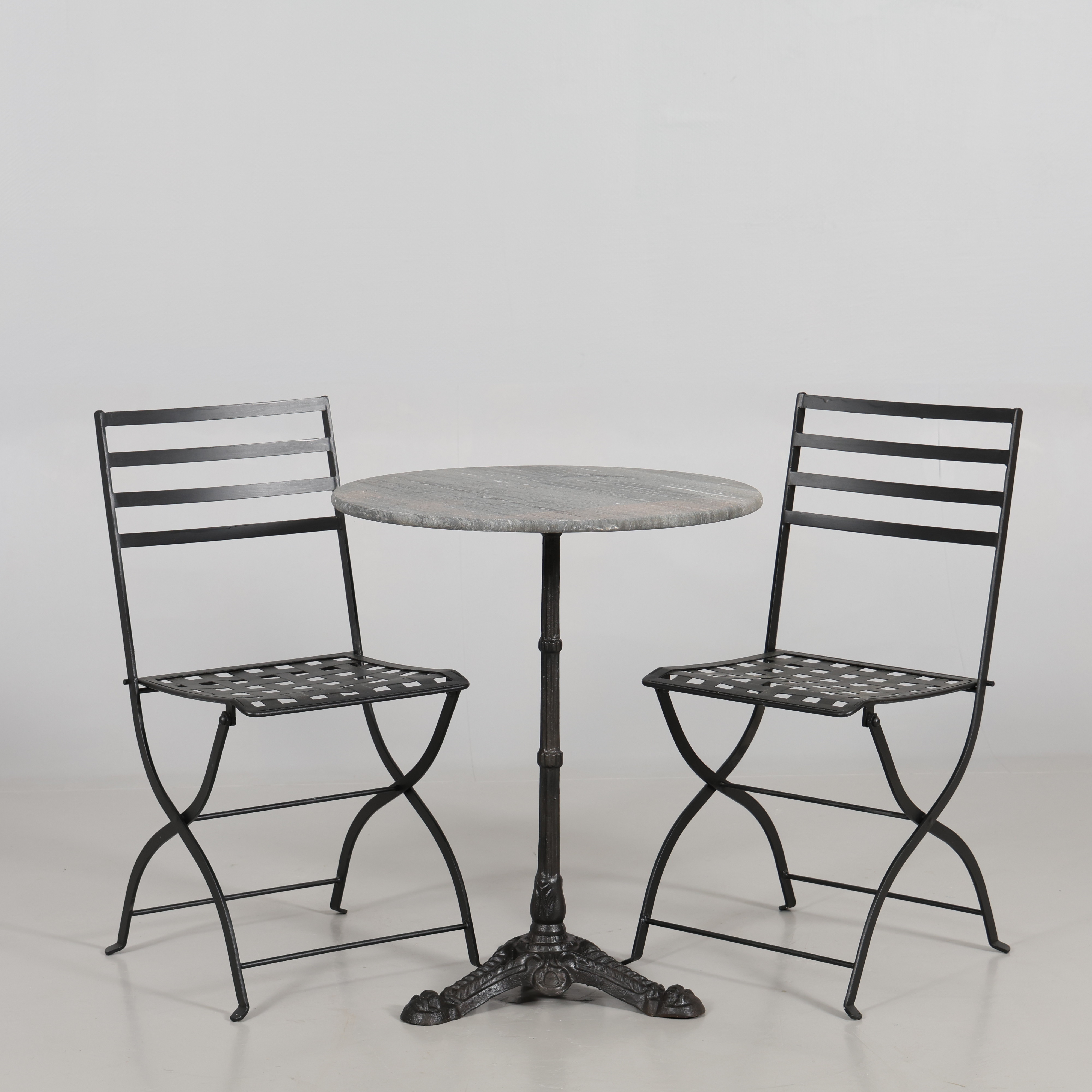 CAFÉMÖBLER, 3 delar, metall/sten.