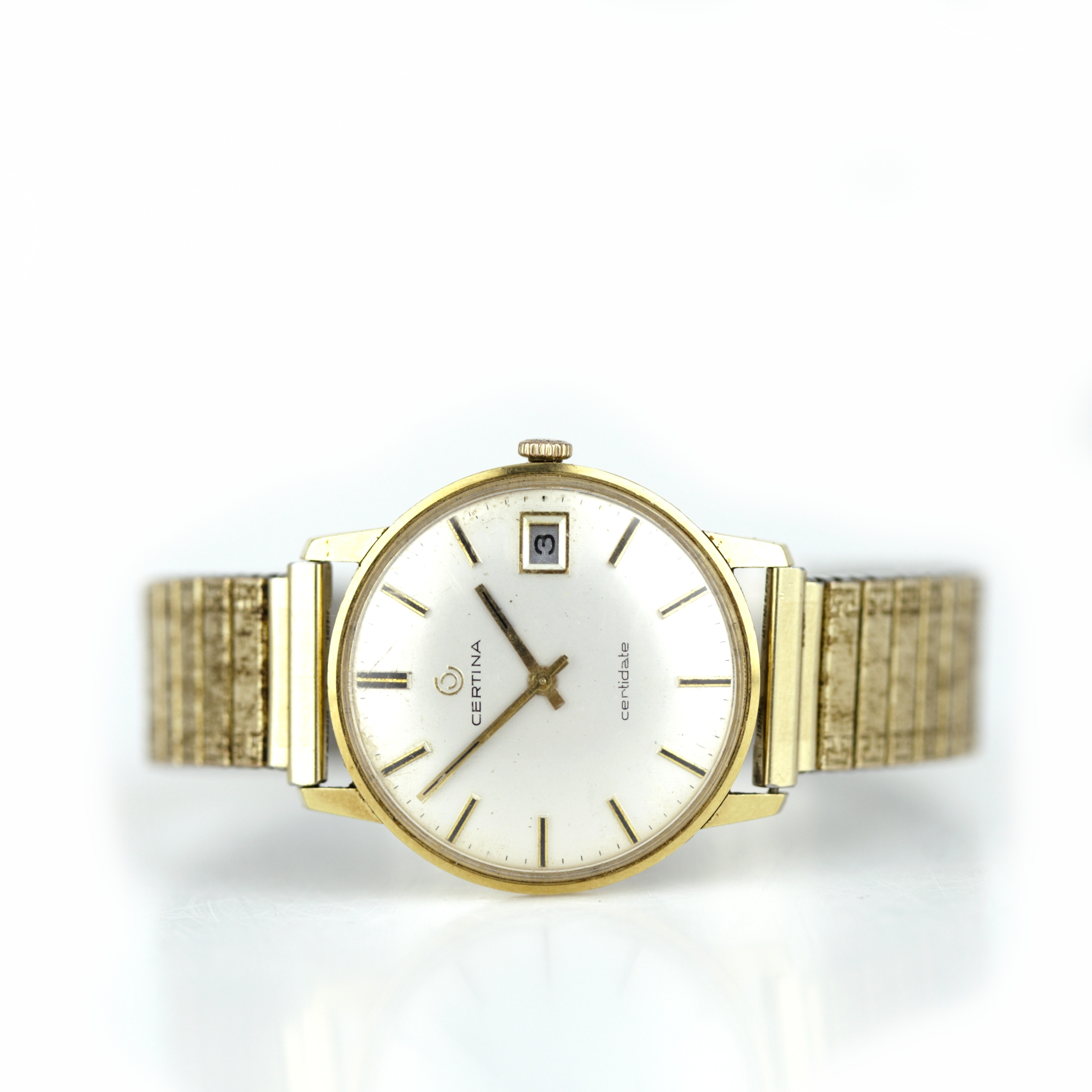 CERTINA. Certidate, armbandsur, guld 18k, flexarmband i förgyllt stål, manuell, datum, Schweiz, 1960 - 70 tal.