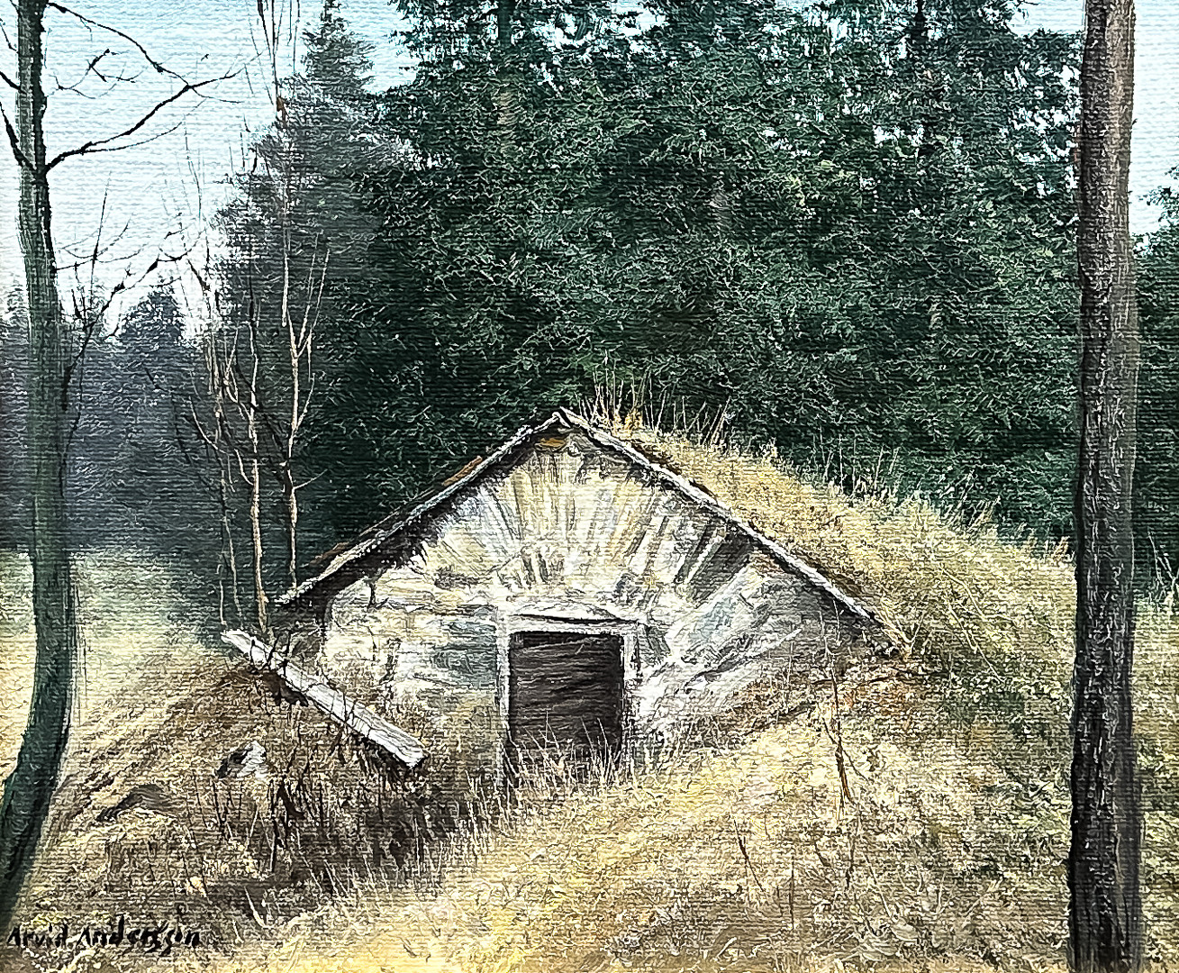 ARVID ANDERSSON. OLJA PÅ DUK, "Källaren vid Ekelund", signerad.