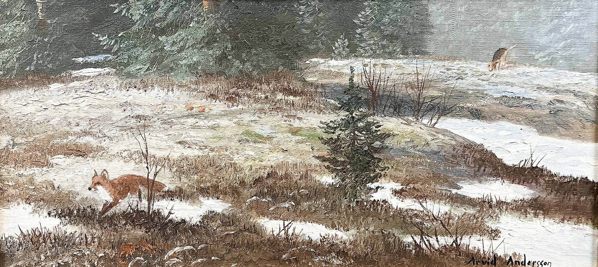ARVID ANDERSSON. OLJA PÅ DUK, "Rävjakt", Signerad.