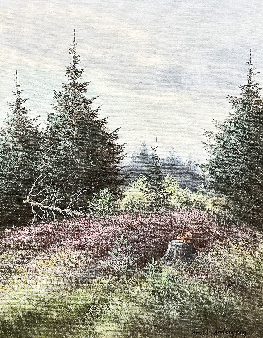 ARVID ANDERSSON. OLJA PÅ DUK, "Ekorre på stubbe", signerad.