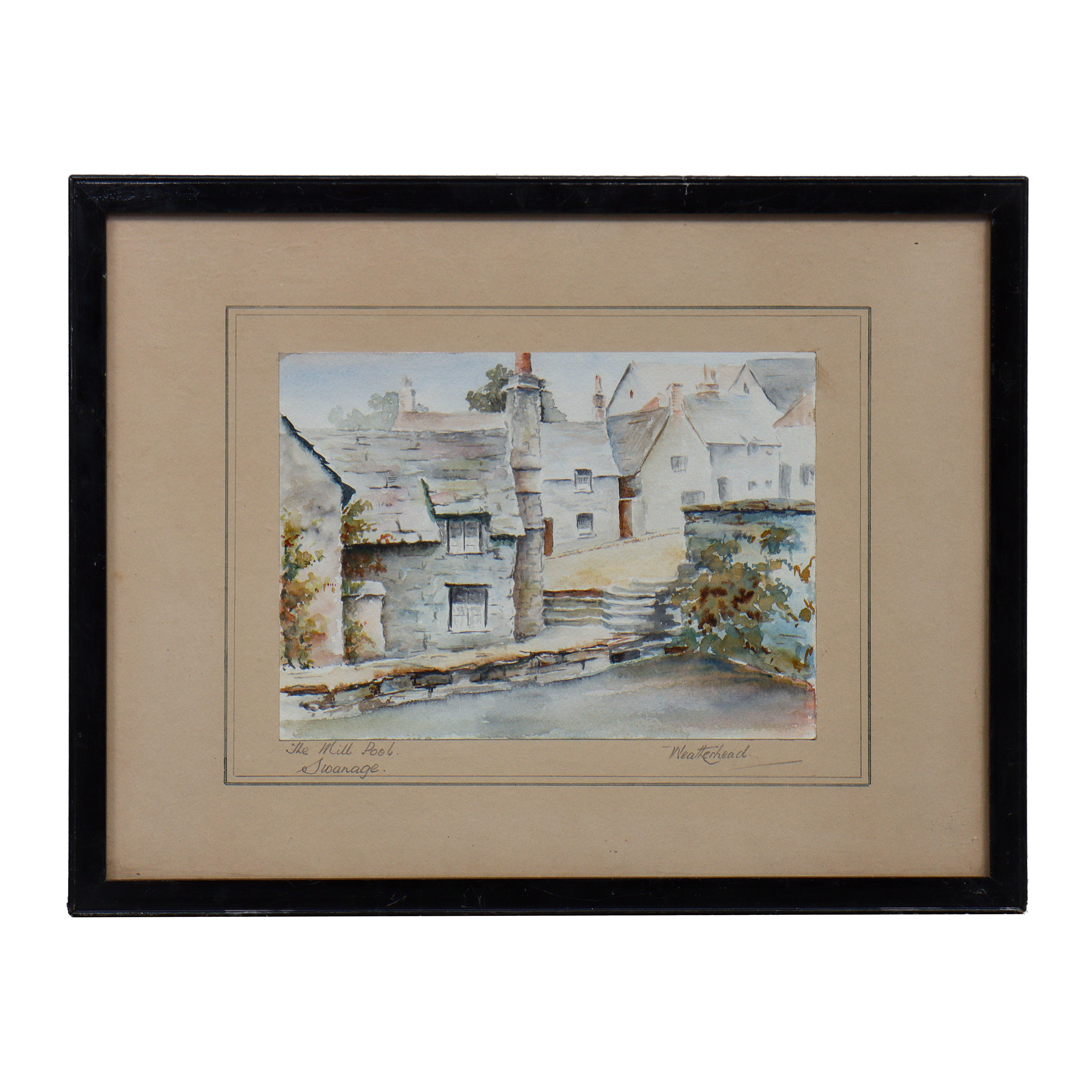 E.P WEATHERHEAD, AKVARELL "THE MILL POOL, SWANAGE" SIGNERAD, INGLASAD.