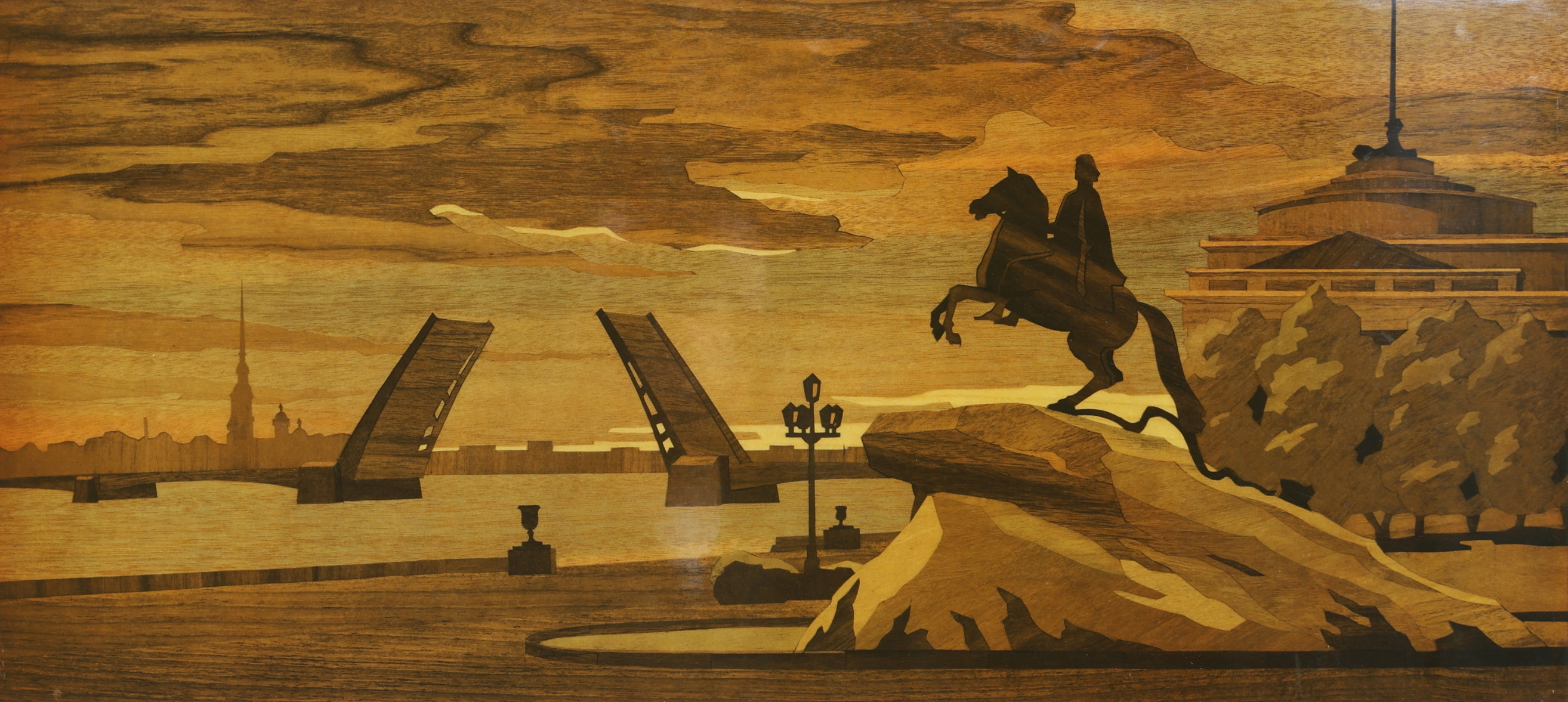 TAVLA, intarsia, "Vita Natten", motiv från St Petersburg, CCCP Sovjetunionen, 1986.