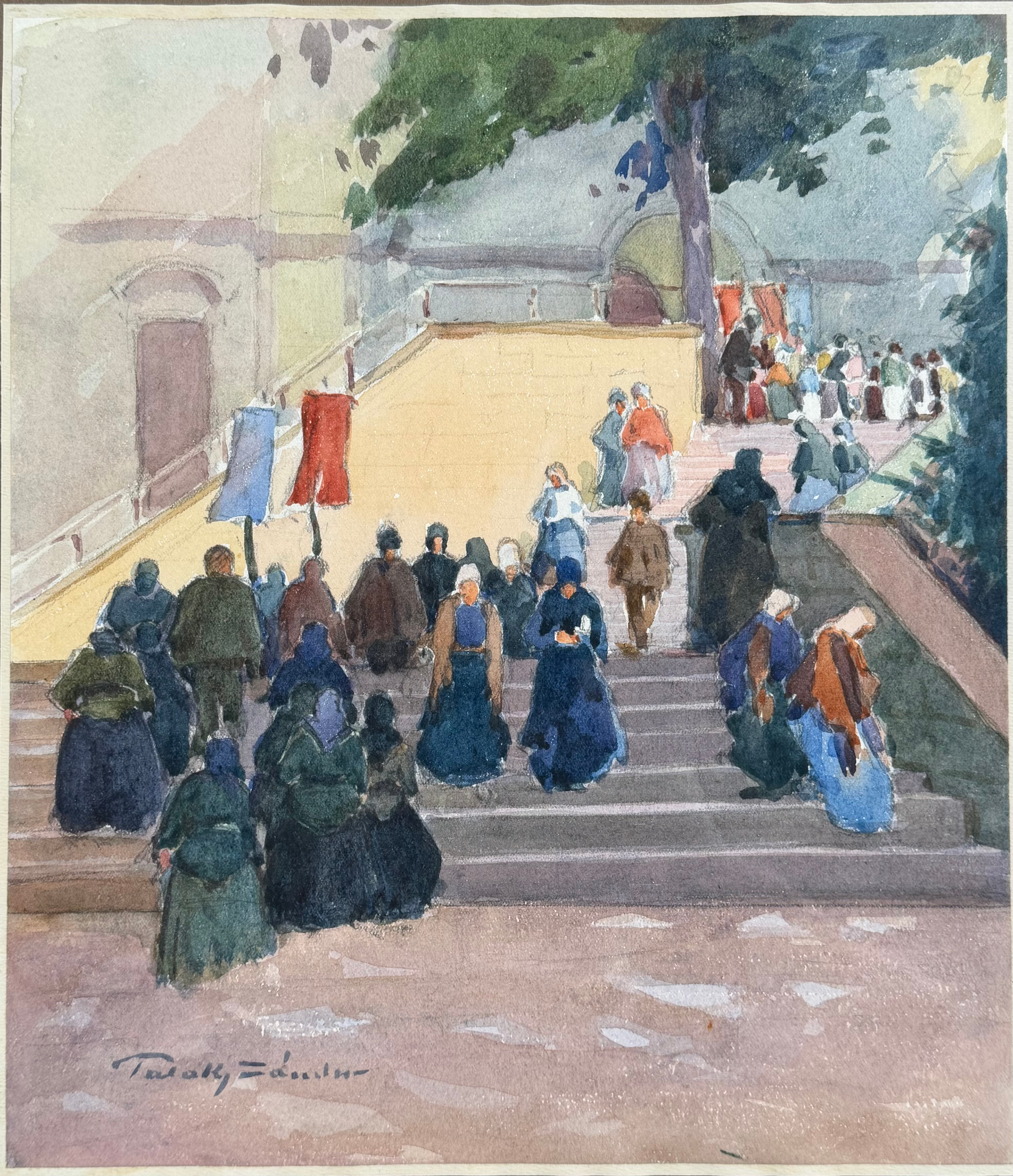SÁNDOR PATAKY (RUMÄNIEN, 1880-1969). , Komposition med trappa, akvarell på papper, signerad.
