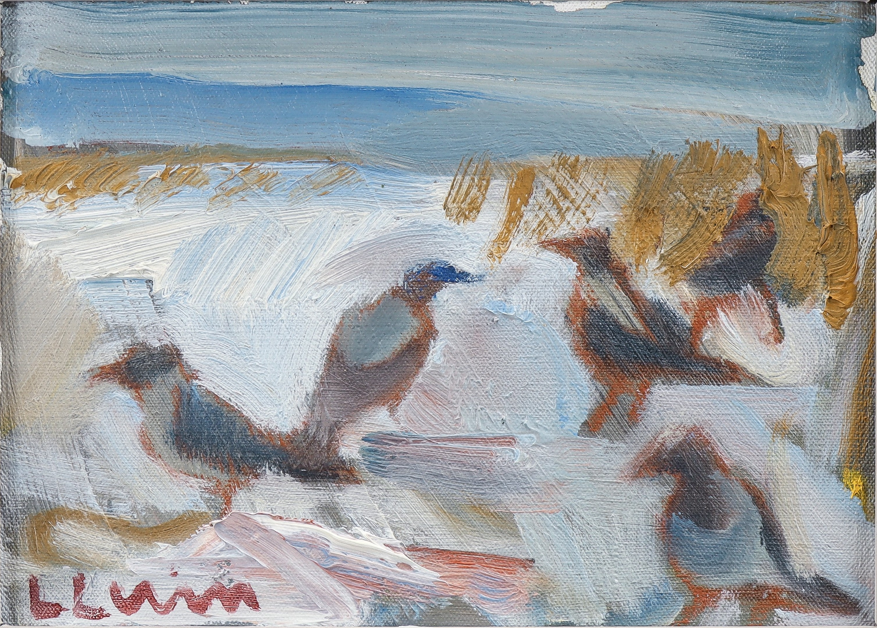 LARS LERIN. Kråkor på stranden.