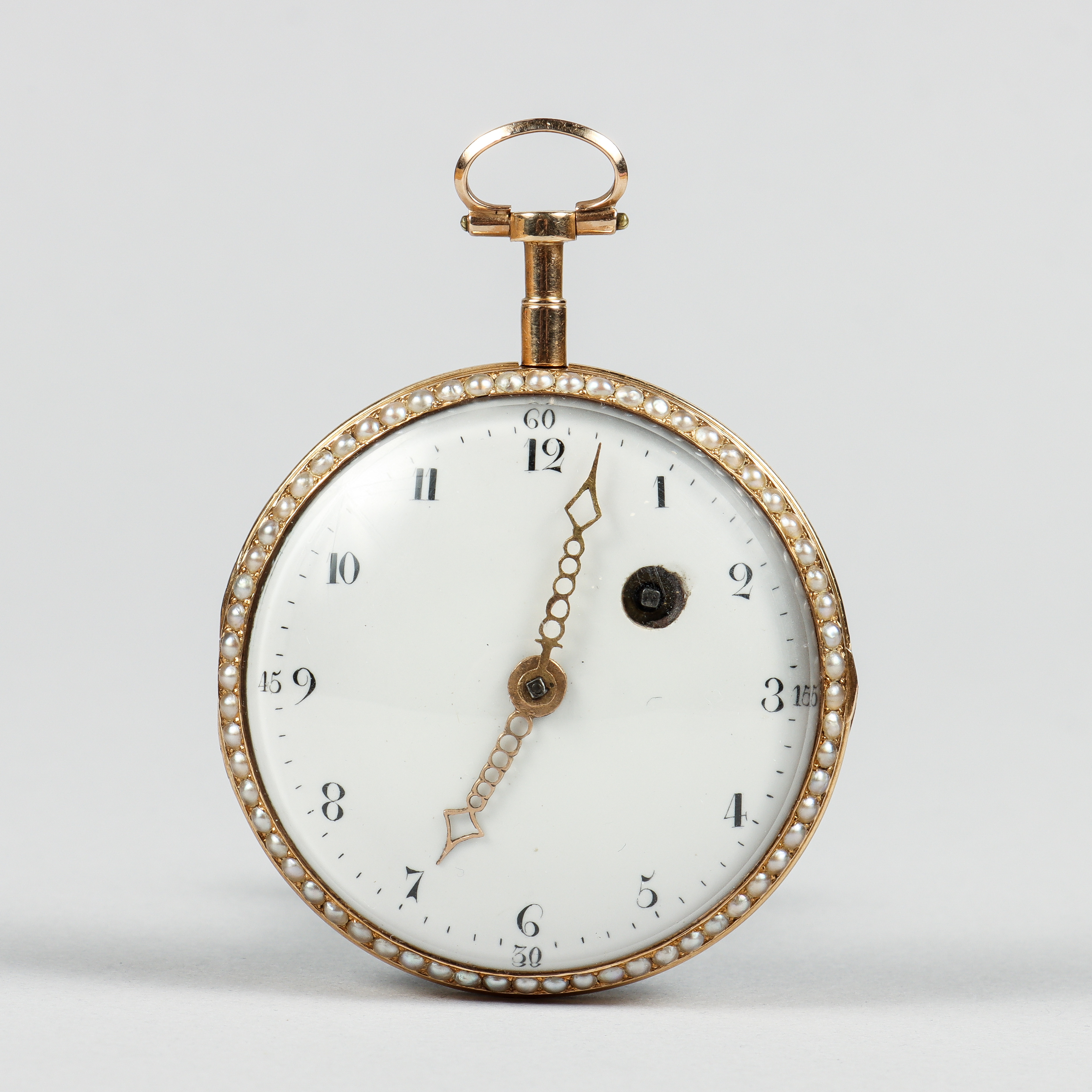 FICKUR, 14k guld med fröpärlor och emalj, okänd tillverkare, 17/1800-tal.