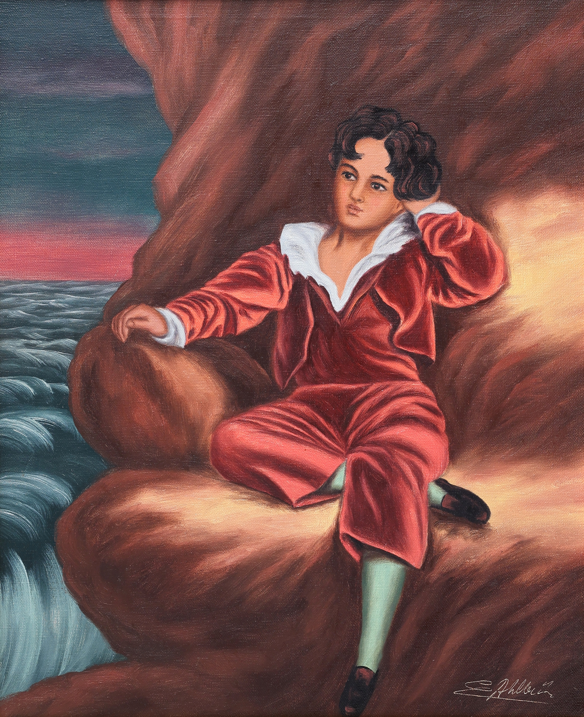 OIDENTIFIERAD KONSTNÄR. Olja på duk, kopia efter Sir Thomas Lawrence, signerad E Ahlbin.
