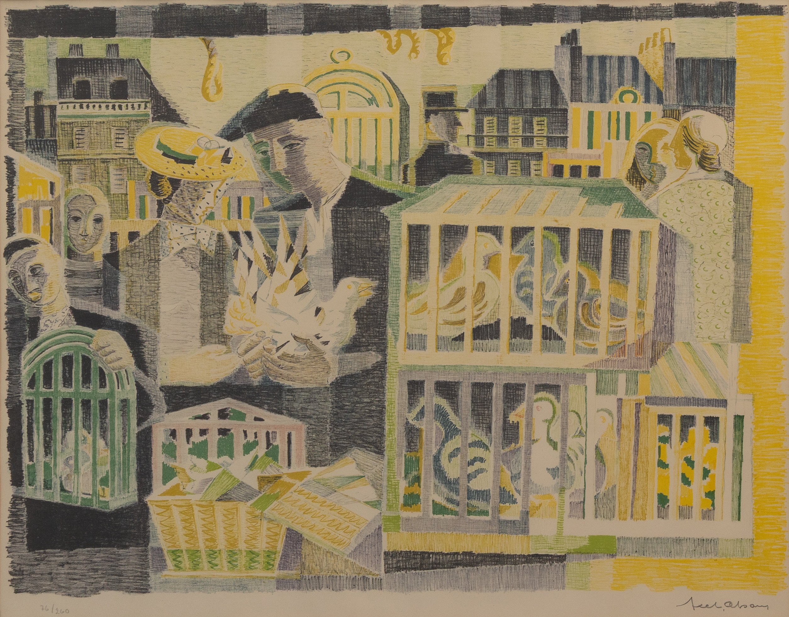 AXEL OLSON. Stadsbild, litografi nr 76/260, signerad.