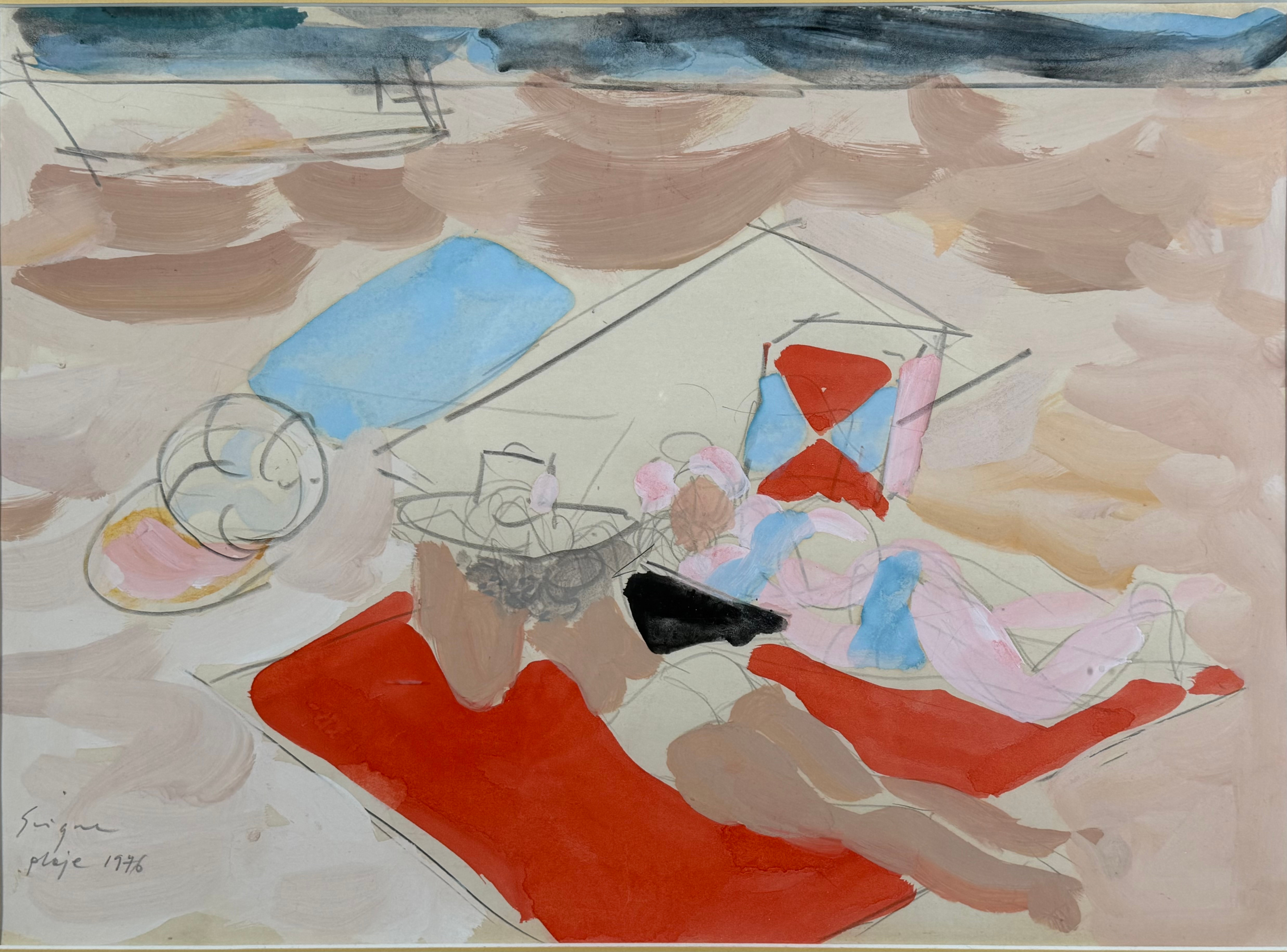 GRIGORE VASILE (RUMÄNIEN, 1935-2012). "Plaje"/"Stranden", blandteknik på papper, signerad och daterad 1976.