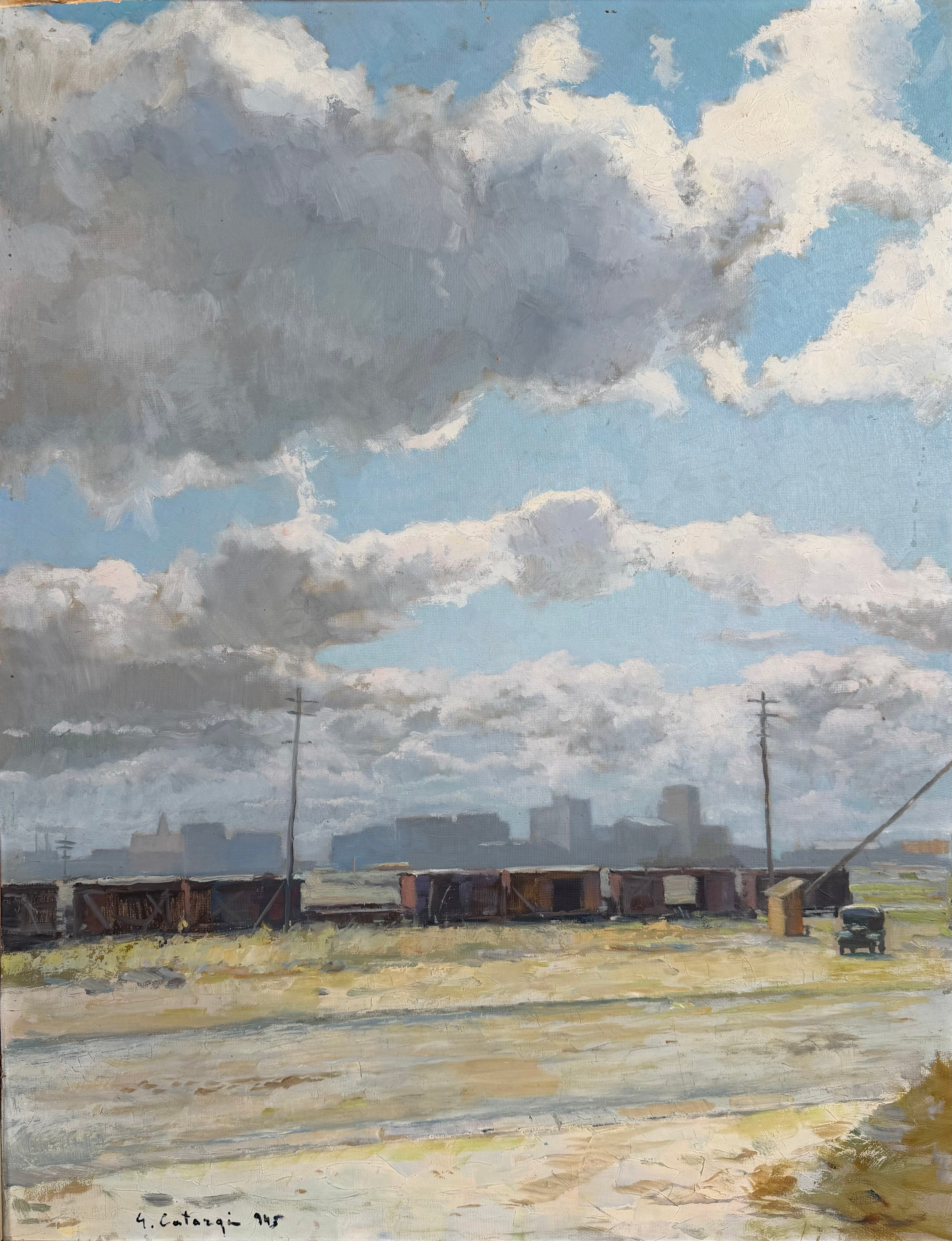 GEORGE CATARGI (RUMÄNIEN, 1894-1963). Övergiven bangård, olja på pannå, signerad samt daterad G Catargi 945 (1945).