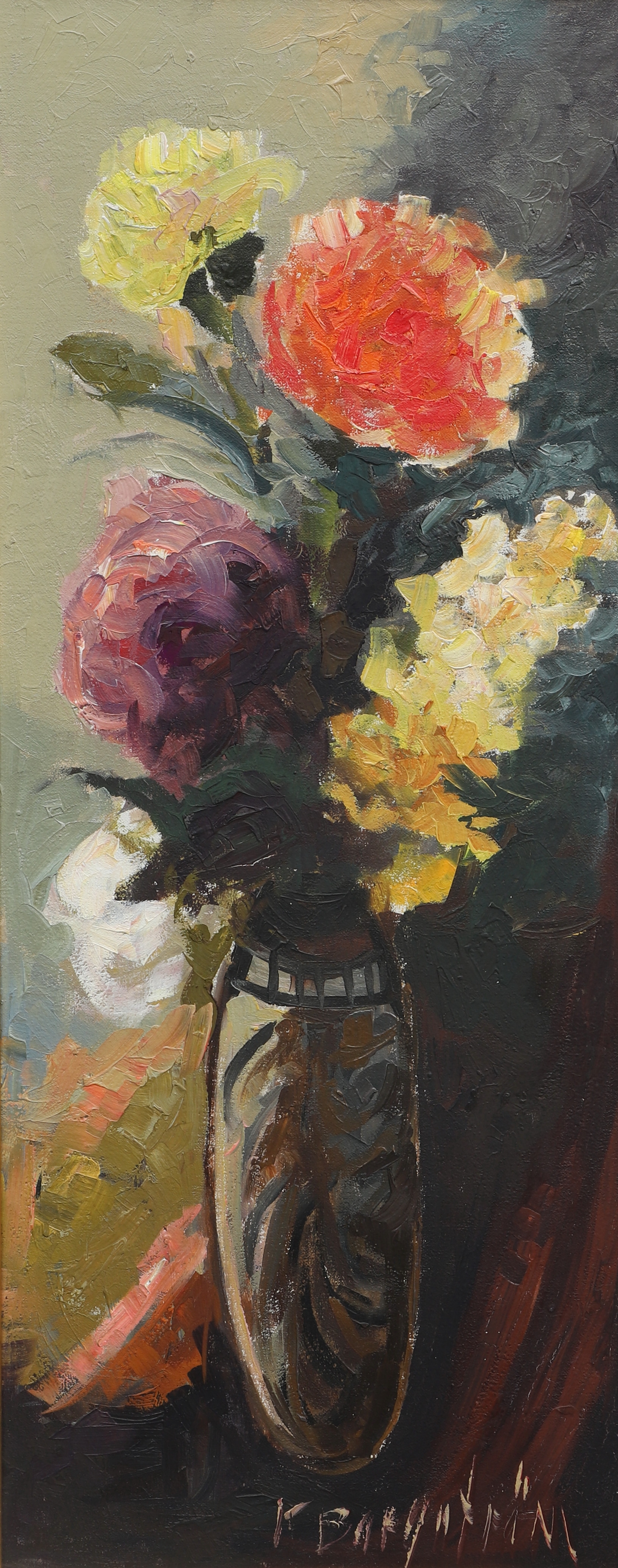 KARIN BORGSTRÖM. Olja på duk, blomsterstilleben, signerad, 1900-tal.