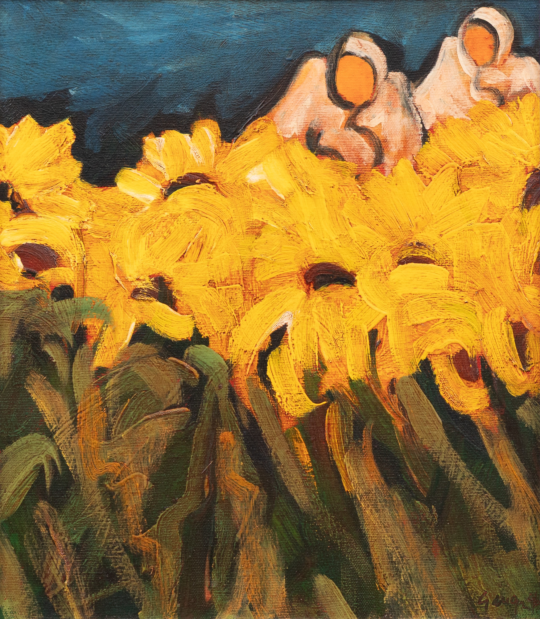 OIDENTIFIERAD KONSTNÄR (ITALIEN SAMTIDA). "Donne con girasoli", olja på duk, otydligt signerad Gue.....