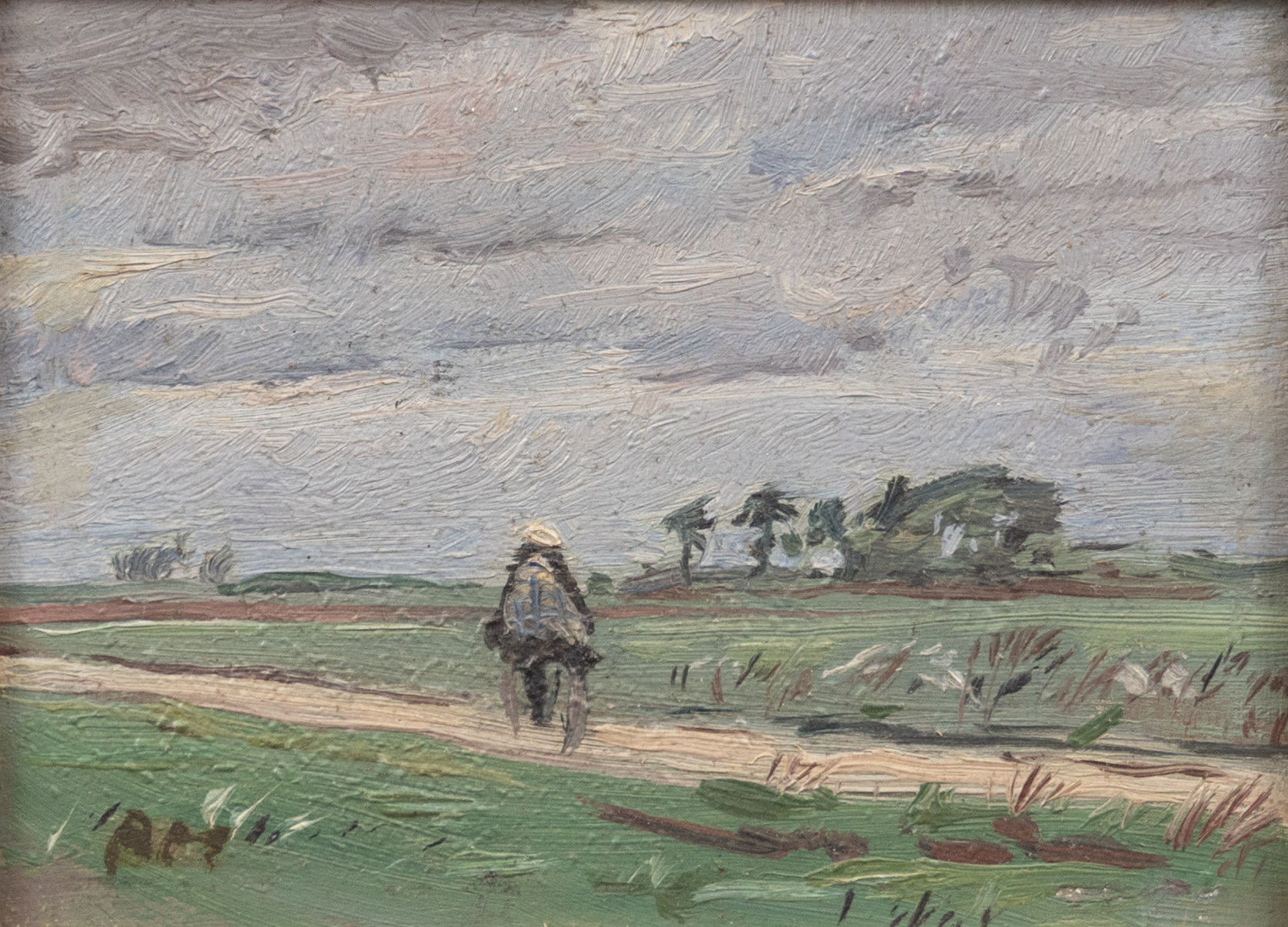 ALFRED HEDLUND. Motiv från Norra Nöbbelöv, Lund, olja på pannå, monogramsignerad AH.