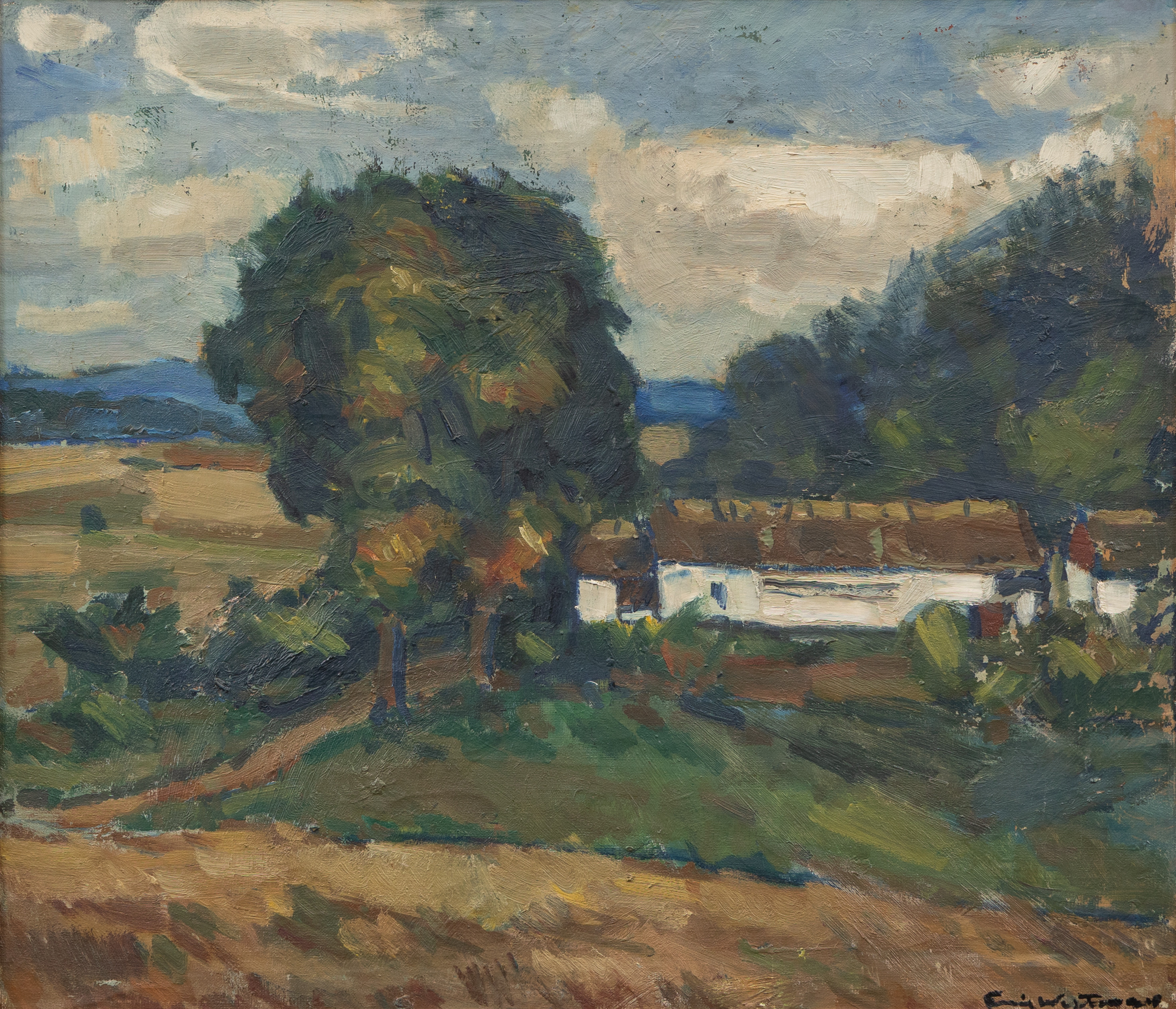 EMIL WESTMAN. Gård i landskap, signerad.