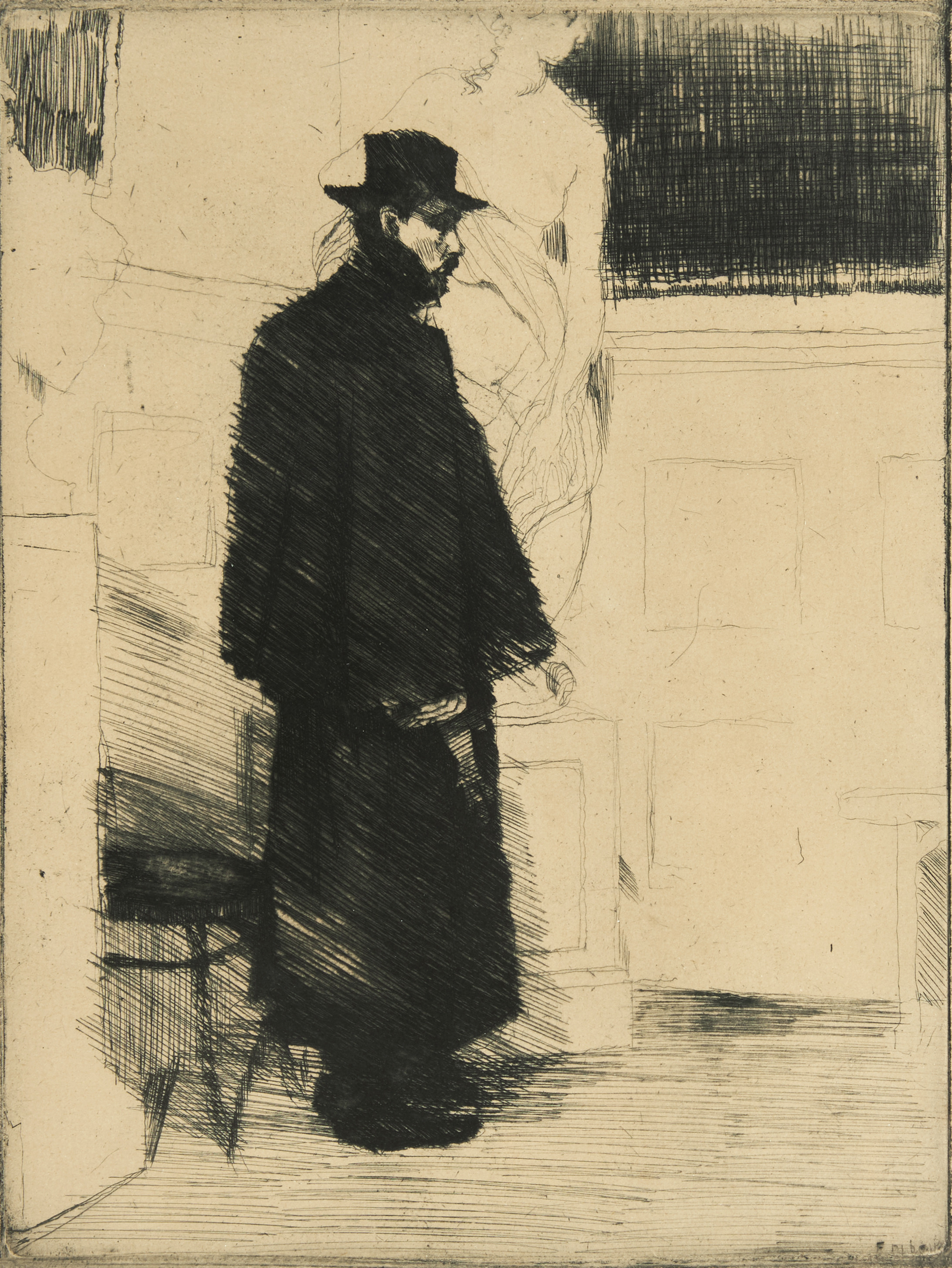AXEL FRIDELL (1894-1935), "Mannen i kappan" - konstnären Arvid Knöppel, 1917, etsning.