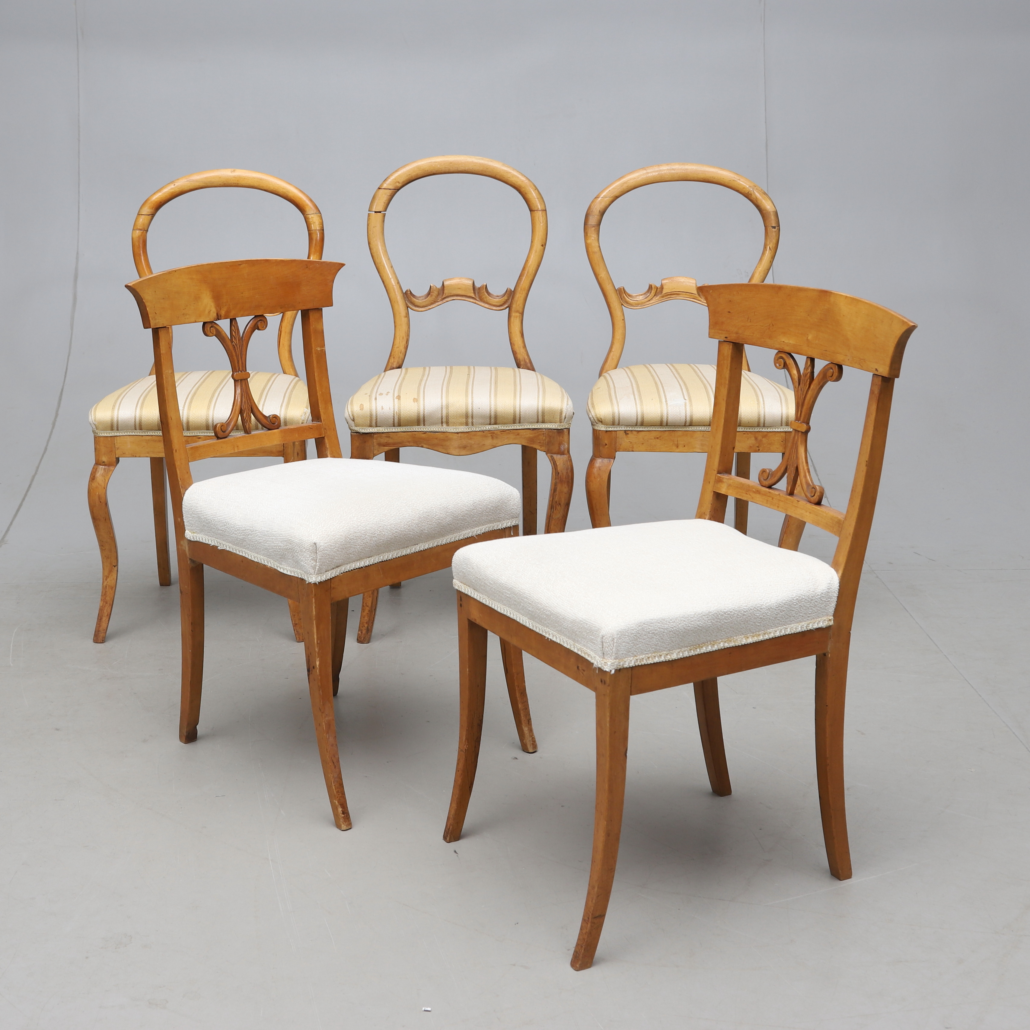 STOLAR, 5 (3+2) st, björk, 1800-talets andra hälft.