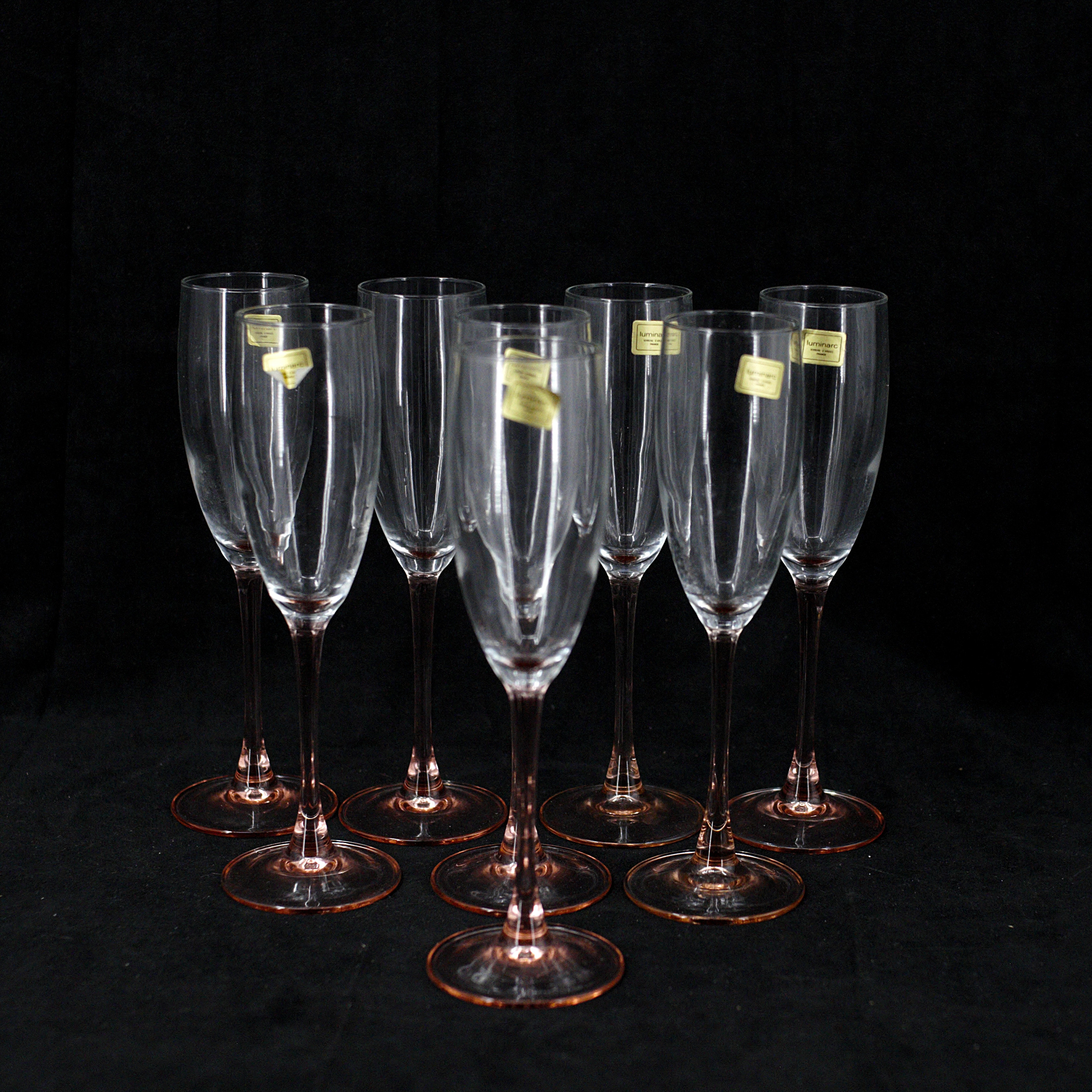 Champagneglas, 6 st, rosatonad fot, Luminarc, Frankrike.