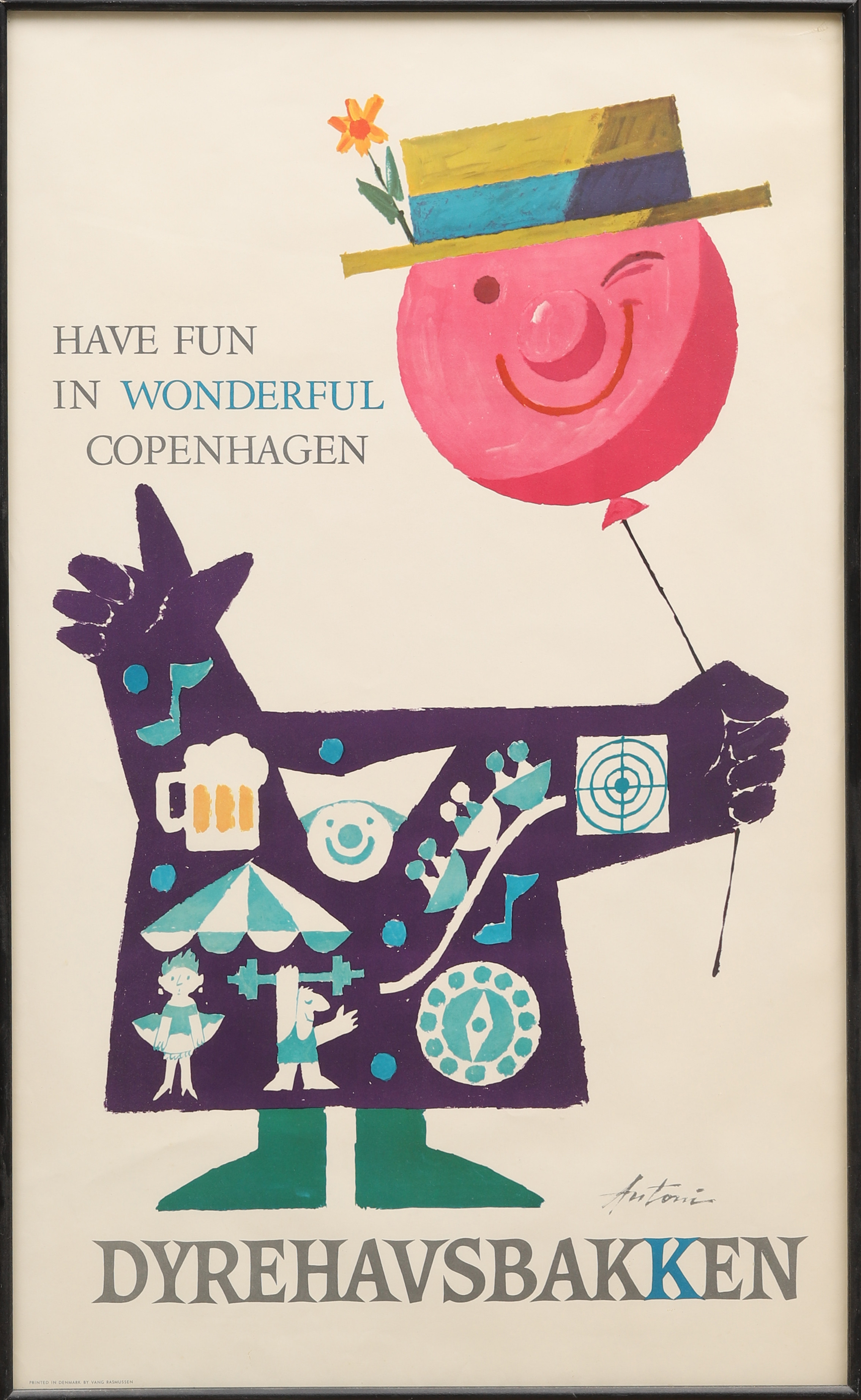 IB ANTONI, affisch, screentryck, "Dyrehavsbakken" tryckt av Vang Rasmussen, Köpenhamn. 1960-tal.
