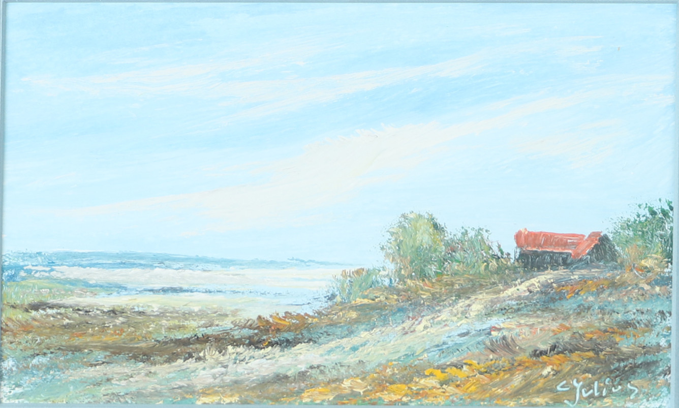 CARL JULIUS. Kustlandskap, blandteknik, signerad C. Julius.
